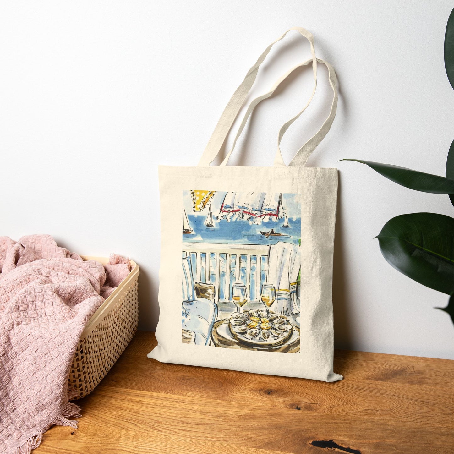 Canvas Tote Bag - "Quietly Curated" Seaside Watercolor Print