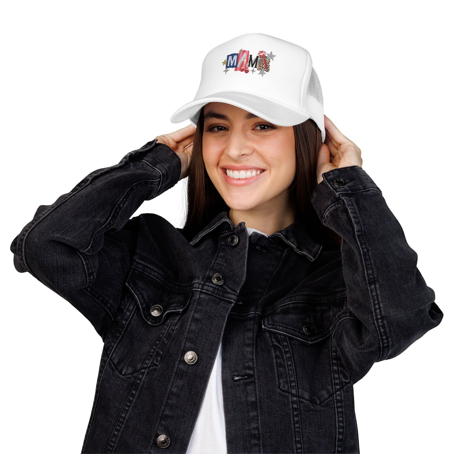 Mama Patriotic Trucker Hat – Red White Blue Star Foam Cap