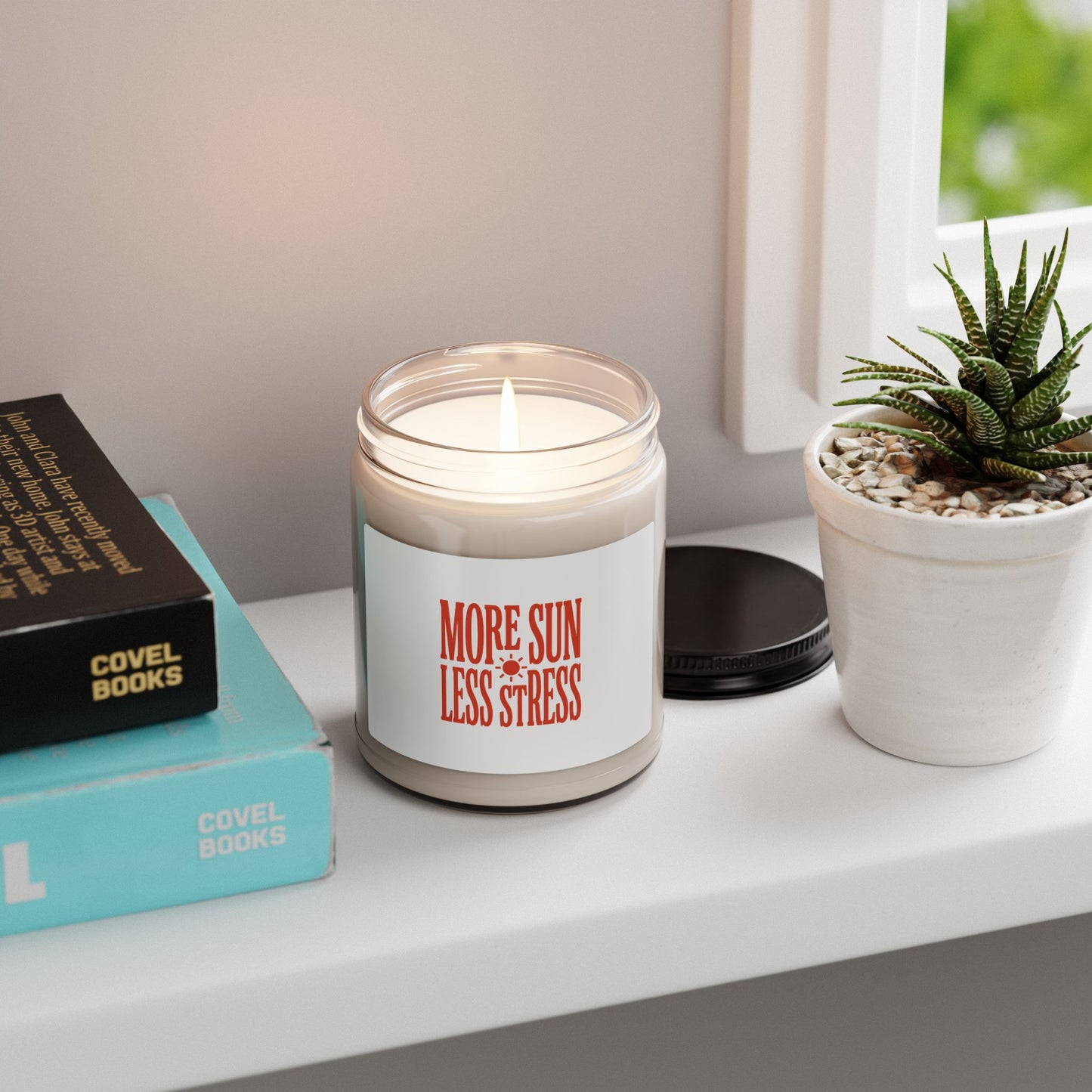 More Sun Less Stress Soy Candle | Y2K Slogan, Retro Typographic Jar