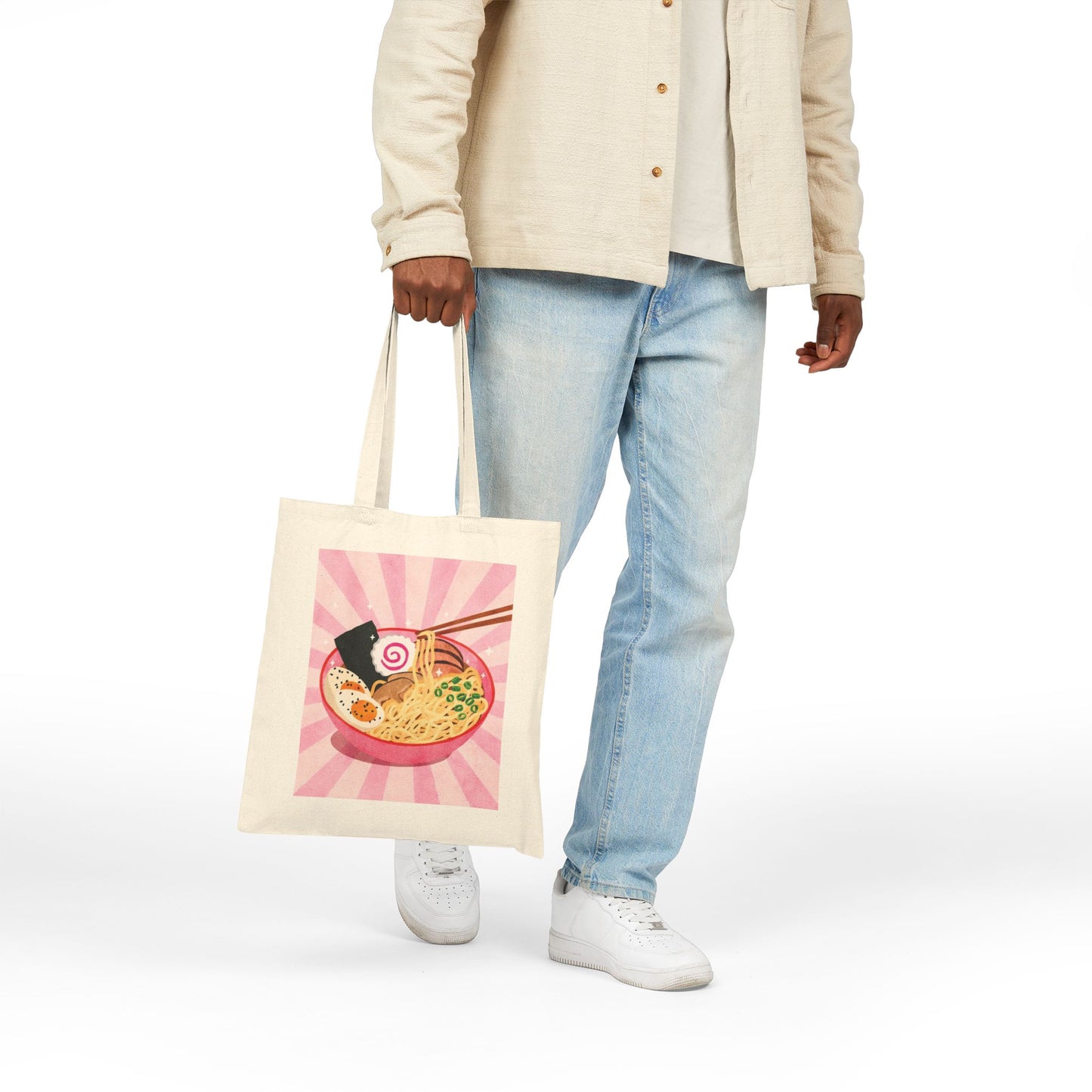 Ramen Bowl Cotton Tote — Cute Pink Japanese Noodle Market Bag