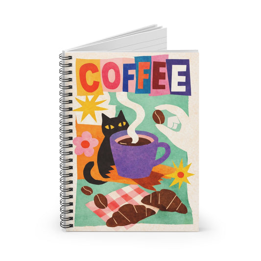 Coffee Cat Spiral Notebook — Cute Illustrated Ruled Journal for Coffee Lovers
