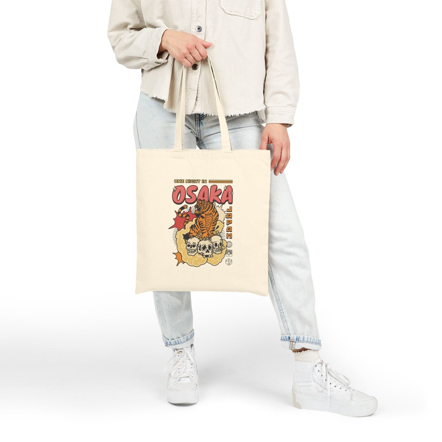 Osaka Tiger Skull Tote Bag – Vintage Japanese Street Art Canvas Tote
