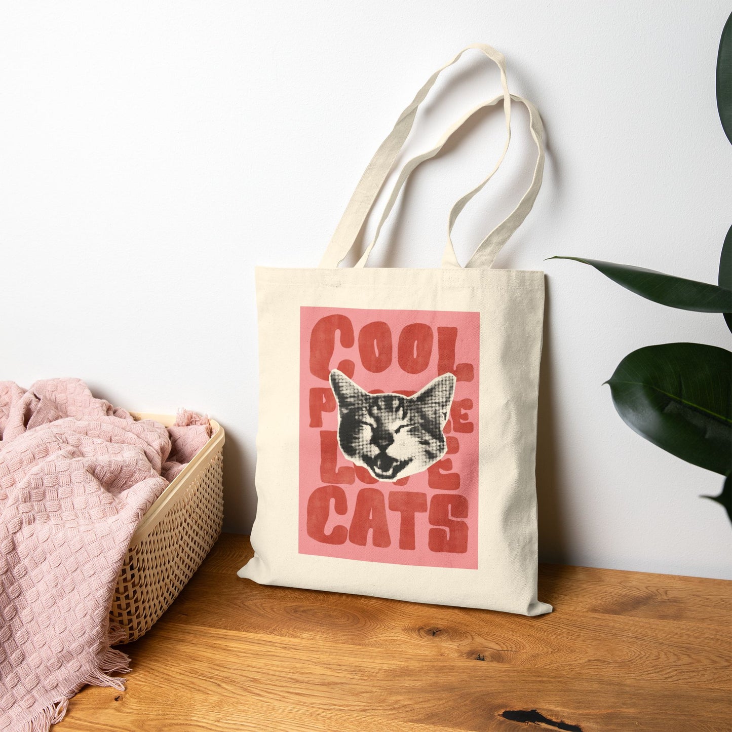 Cool Cats Tote Bag — 'Cool People Love Cats' Retro Cat Canvas Tote