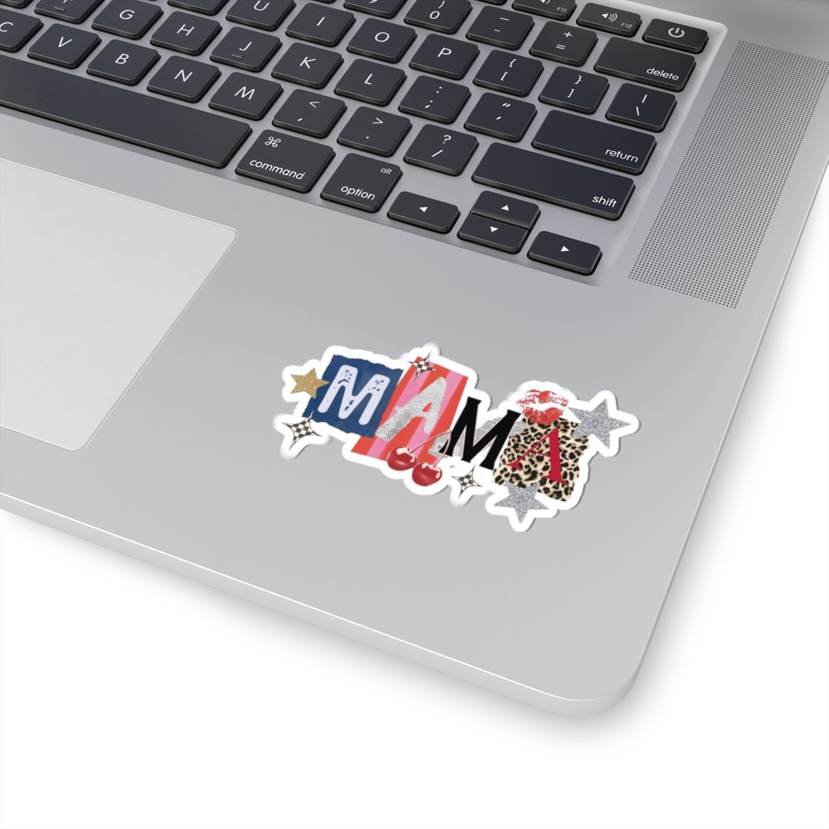 MAMA Kiss-Cut Sticker — Retro Pop Leopard, Cherry & Glitter Star Decal