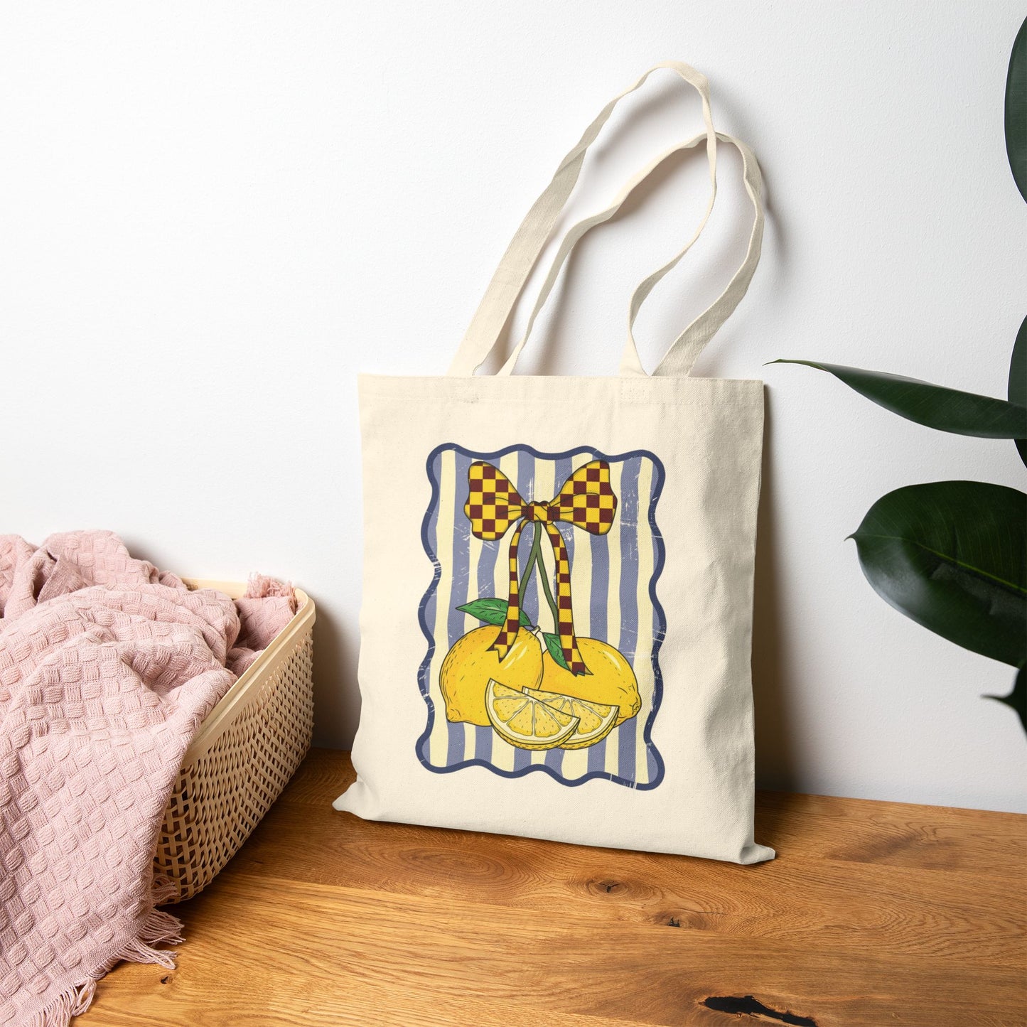 Tote - Lemon Bow Canvas Tote Bag | Summer Citrus Market Tote