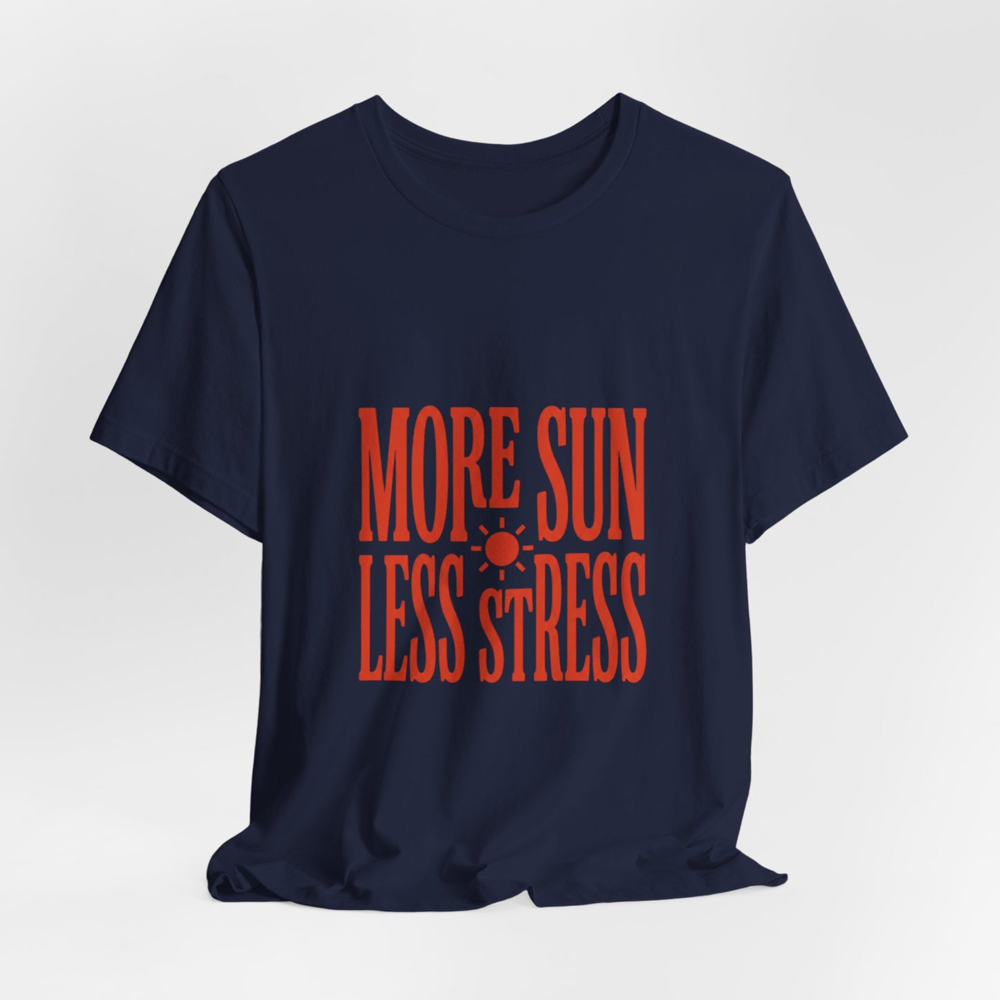 More Sun Less Stress Tee | Y2K slogan, nostalgic summer typography