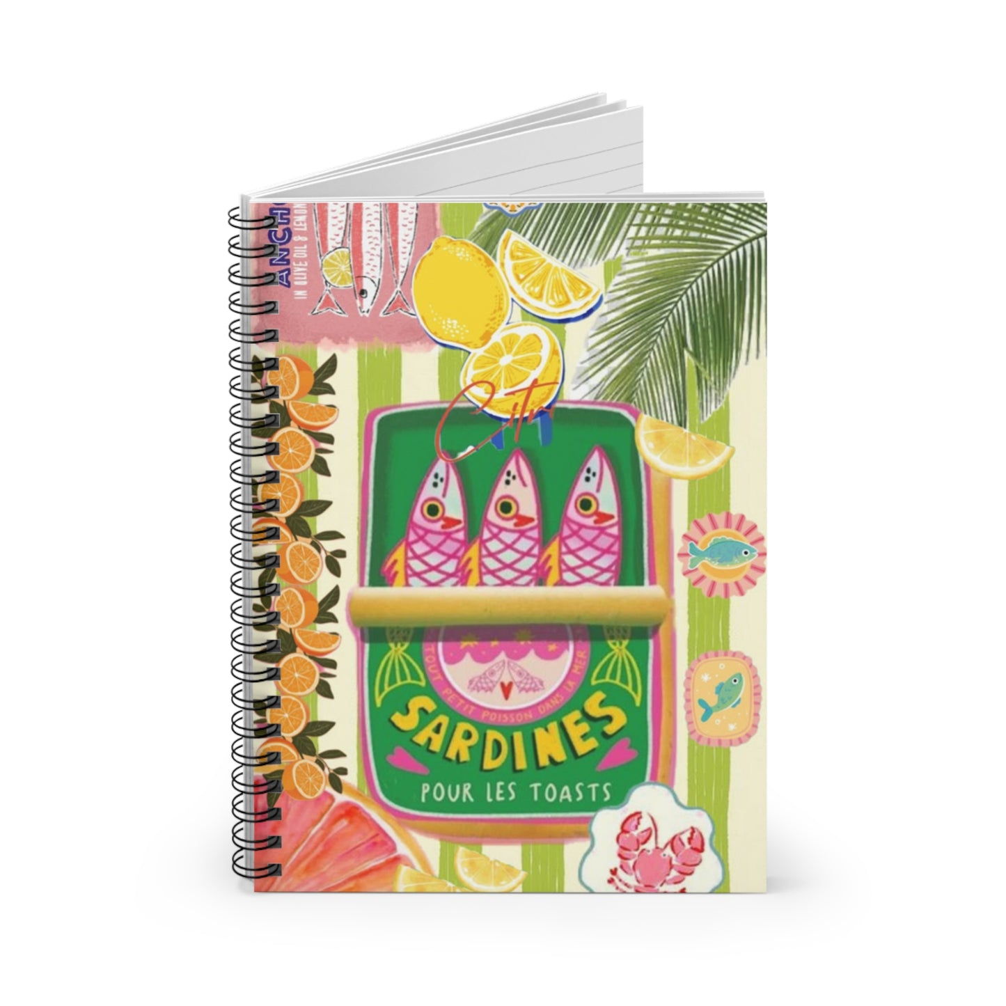 Sardines Spiral Notebook — Tropical Vintage Snack Art Ruled Journal
