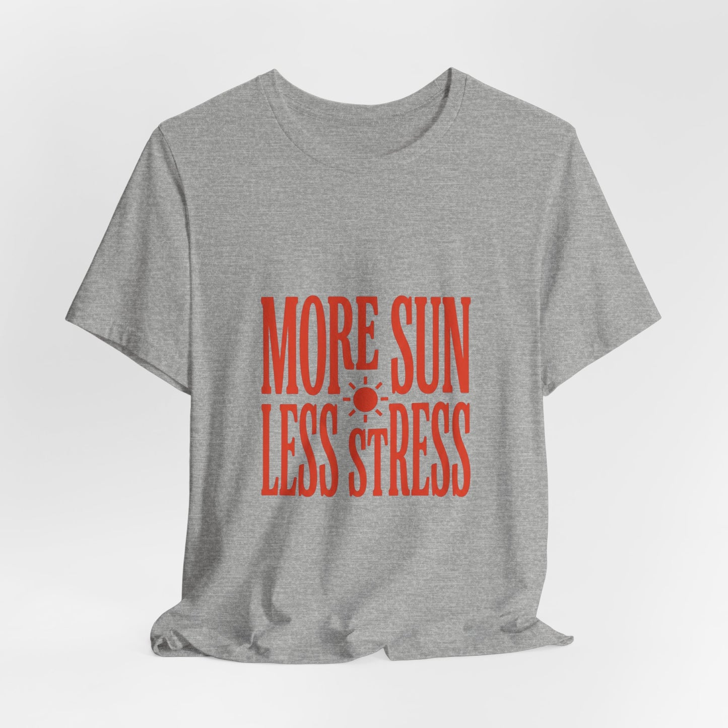 More Sun Less Stress Tee | Y2K slogan, nostalgic summer typography
