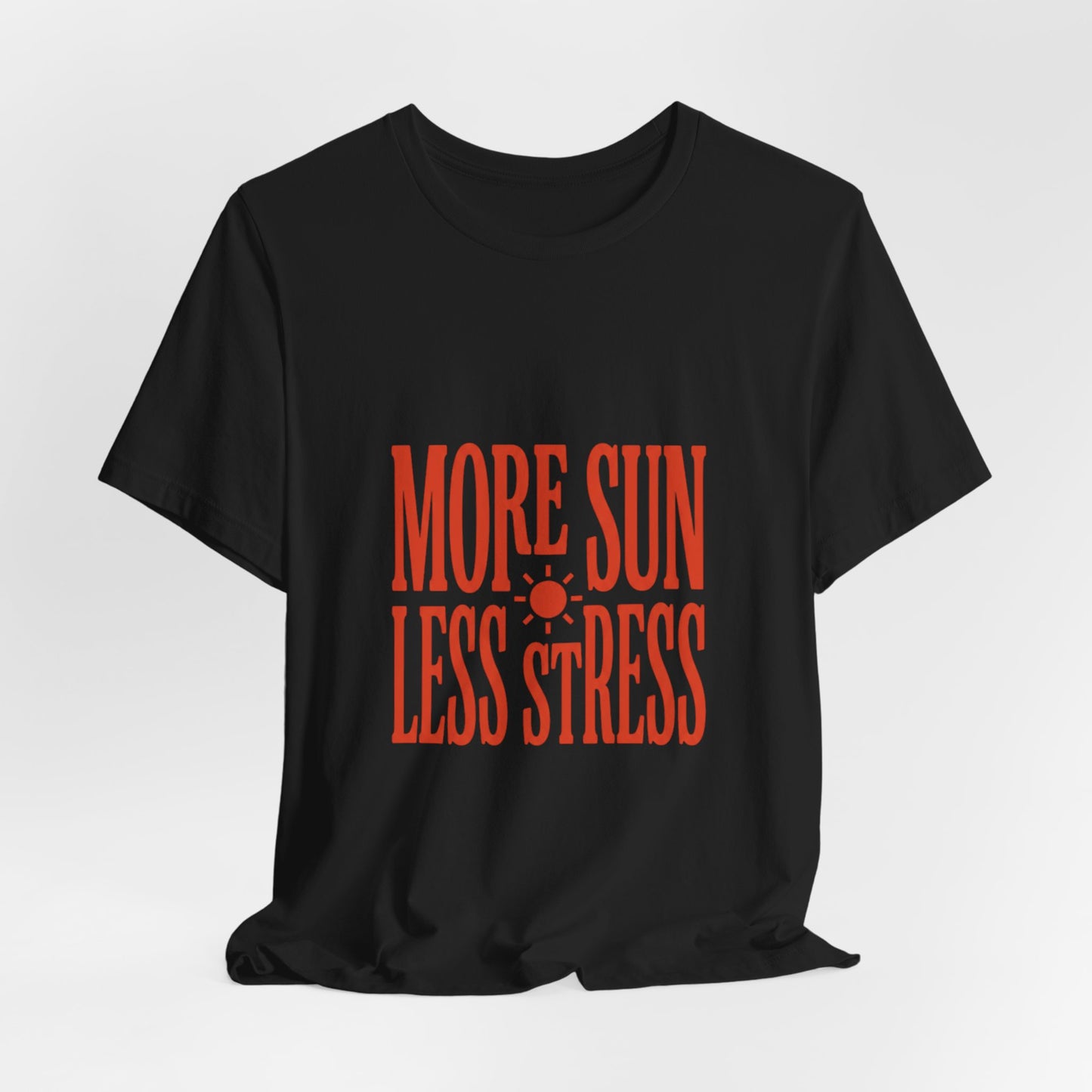 More Sun Less Stress Tee | Y2K slogan, nostalgic summer typography