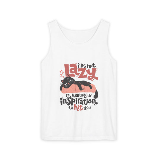 Tank Top — "I’m Not Lazy, I’m Waiting for Inspiration to Hit You" Cat Graphic