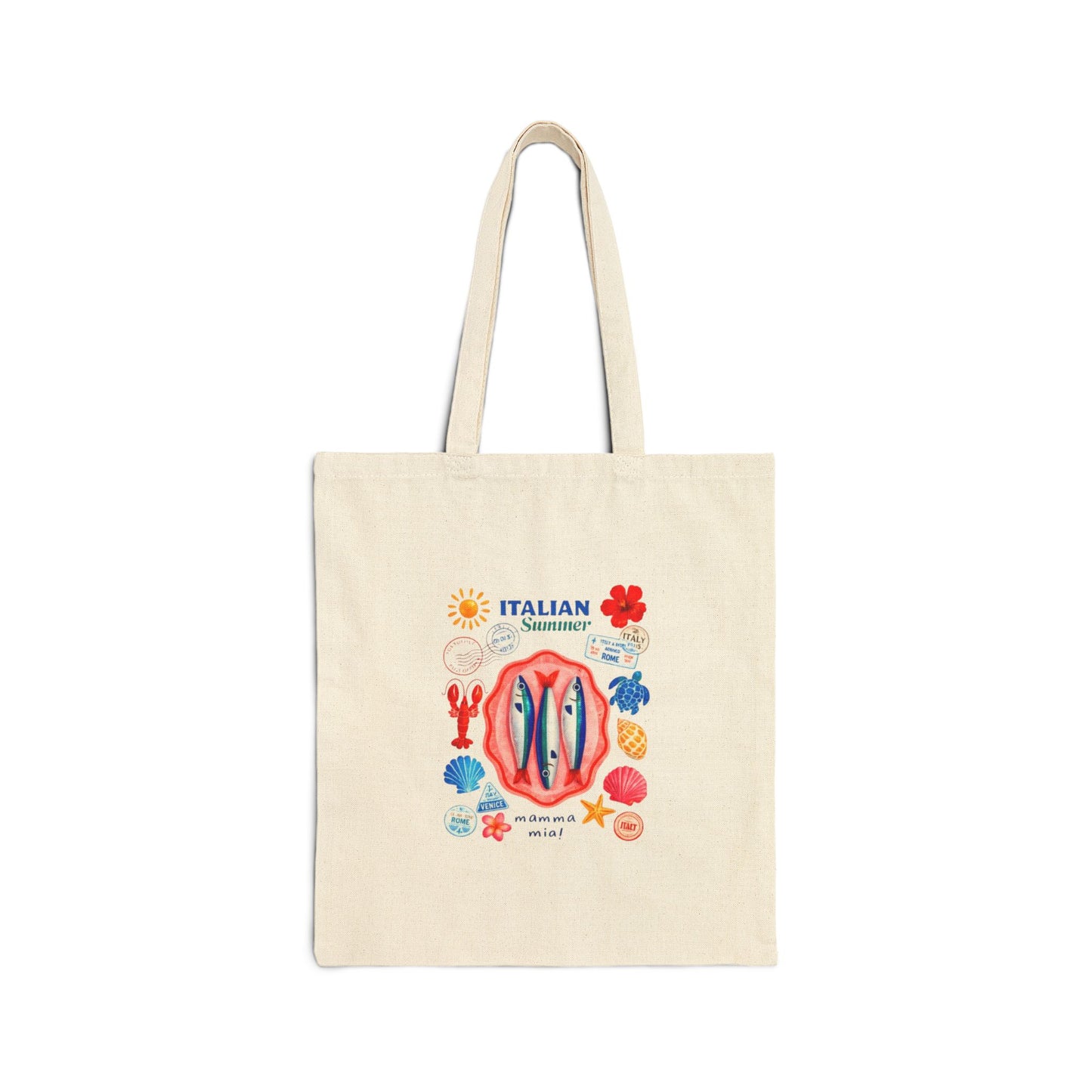 Italian Seafood Market Canvas Tote — Illustrated Coastal Grocery Bag