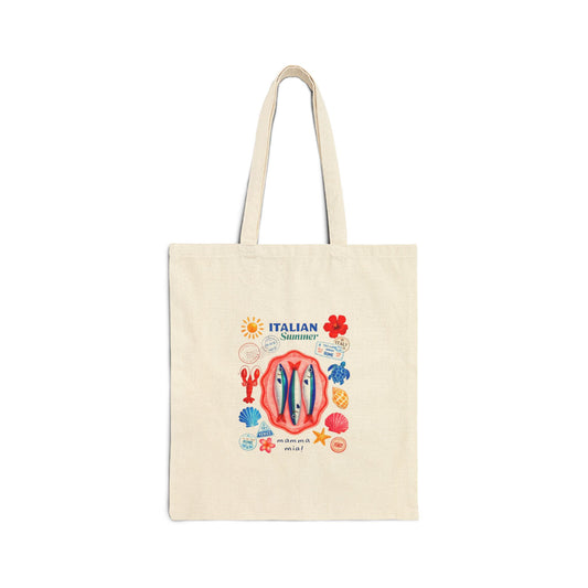 Italian Seafood Market Canvas Tote — Illustrated Coastal Grocery Bag