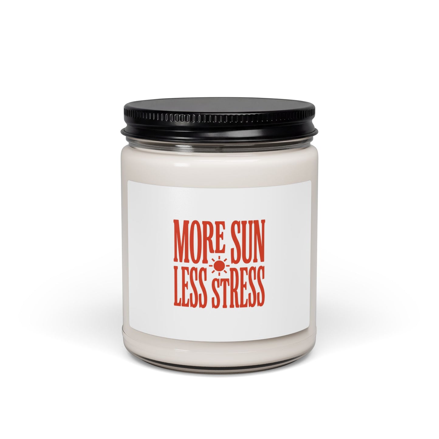 More Sun Less Stress Soy Candle | Y2K Slogan, Retro Typographic Jar