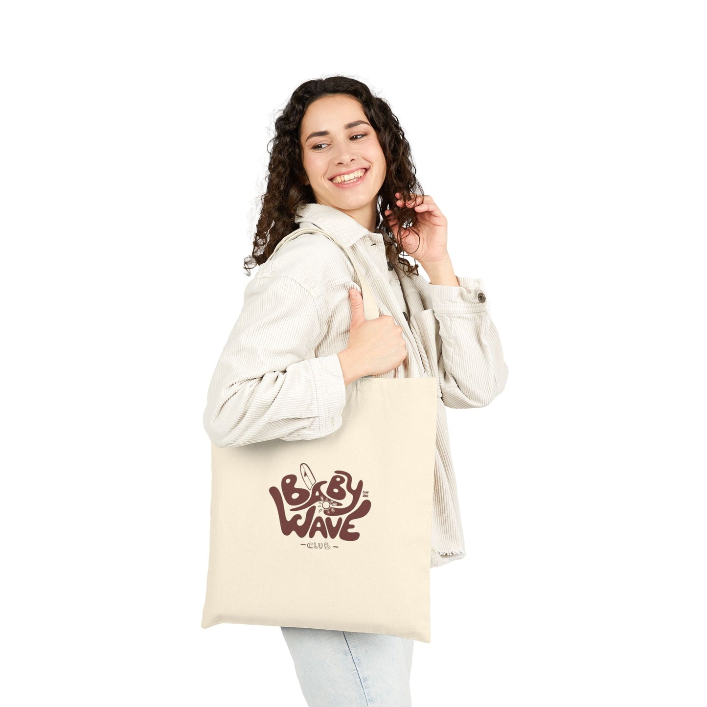 Baby Wave Canvas Tote Bag — Retro Surf Graphic Cotton Shopper