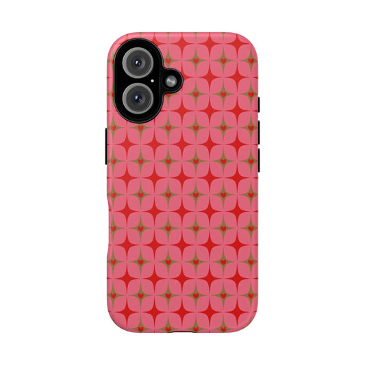Retro Pink Geometric Tough Phone Case — Starburst Pattern Protective Phone Cover