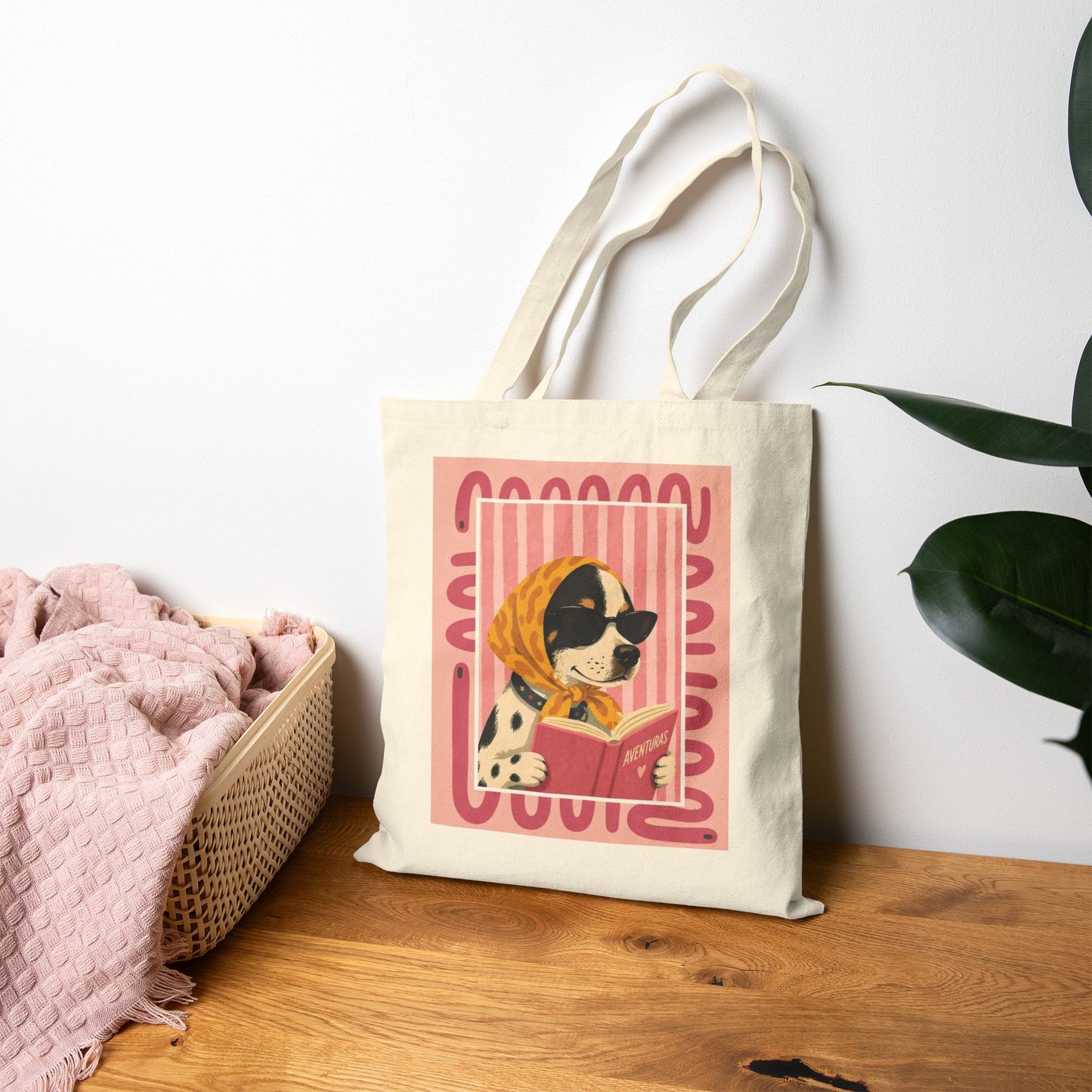 Canvas Tote Bag — Vintage Dog Reading Illustration ‘The Quietly Curated’ Cotton Shopper