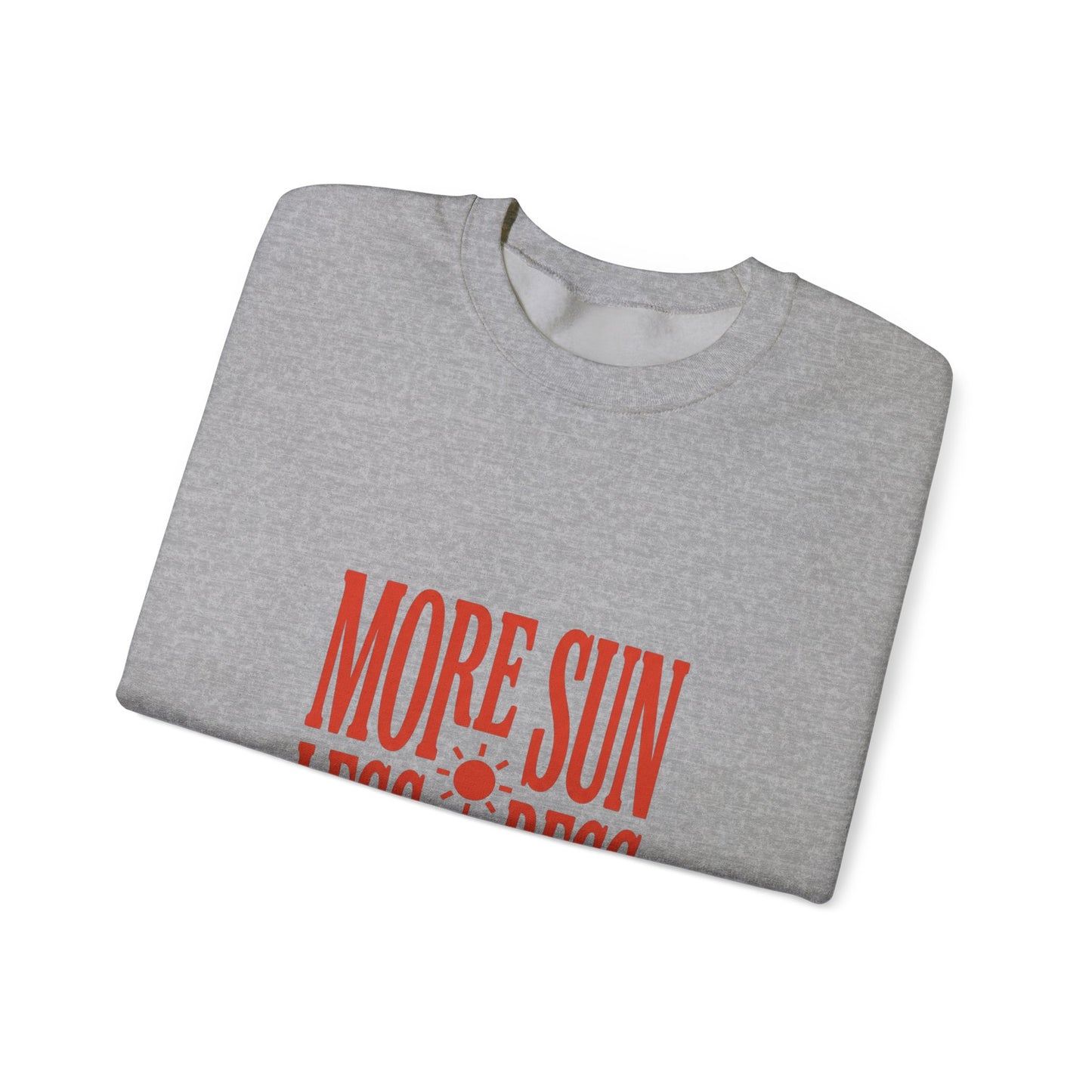 More Sun Less Stress Crewneck Sweatshirt | Y2K slogan, nostalgic type