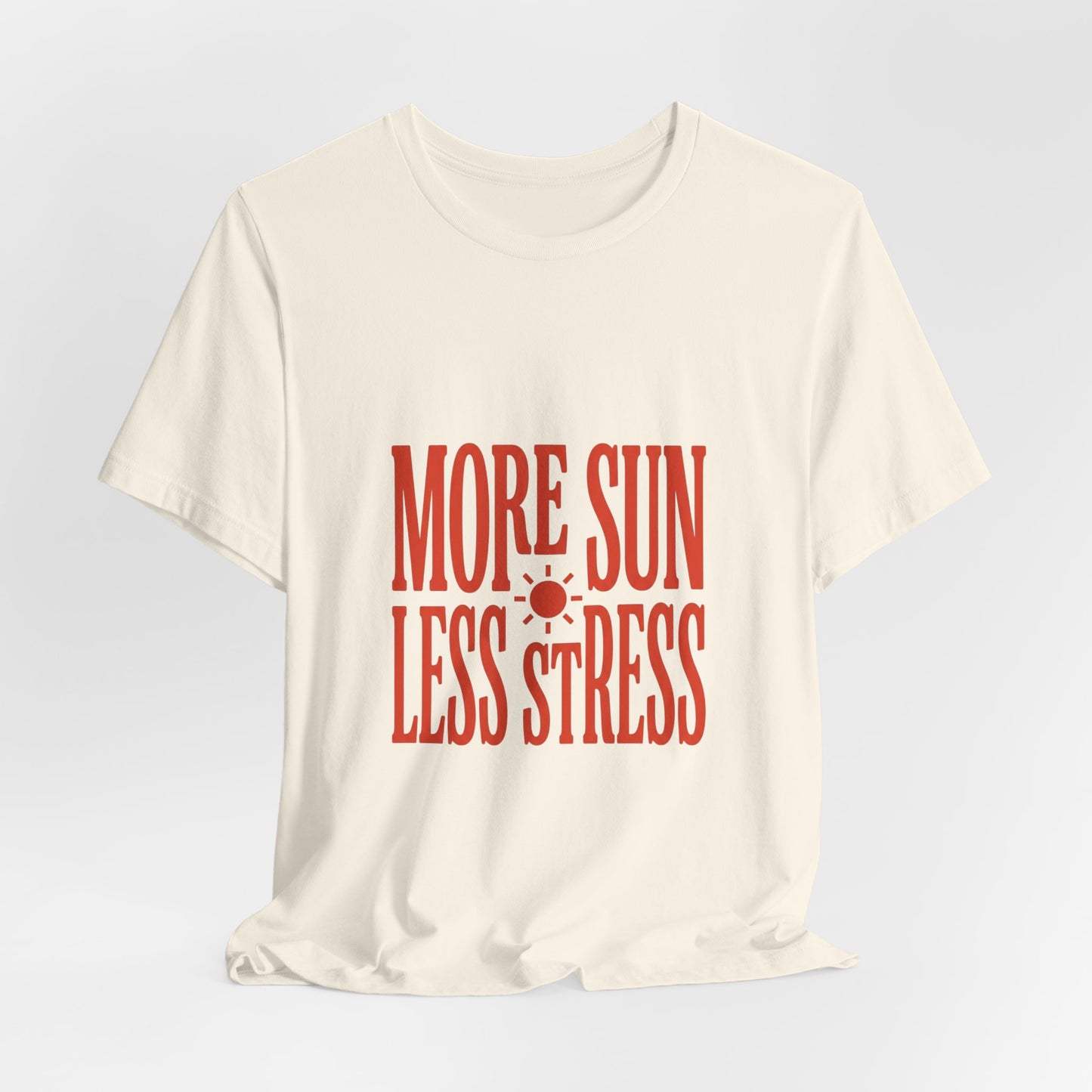 More Sun Less Stress Tee | Y2K slogan, nostalgic summer typography