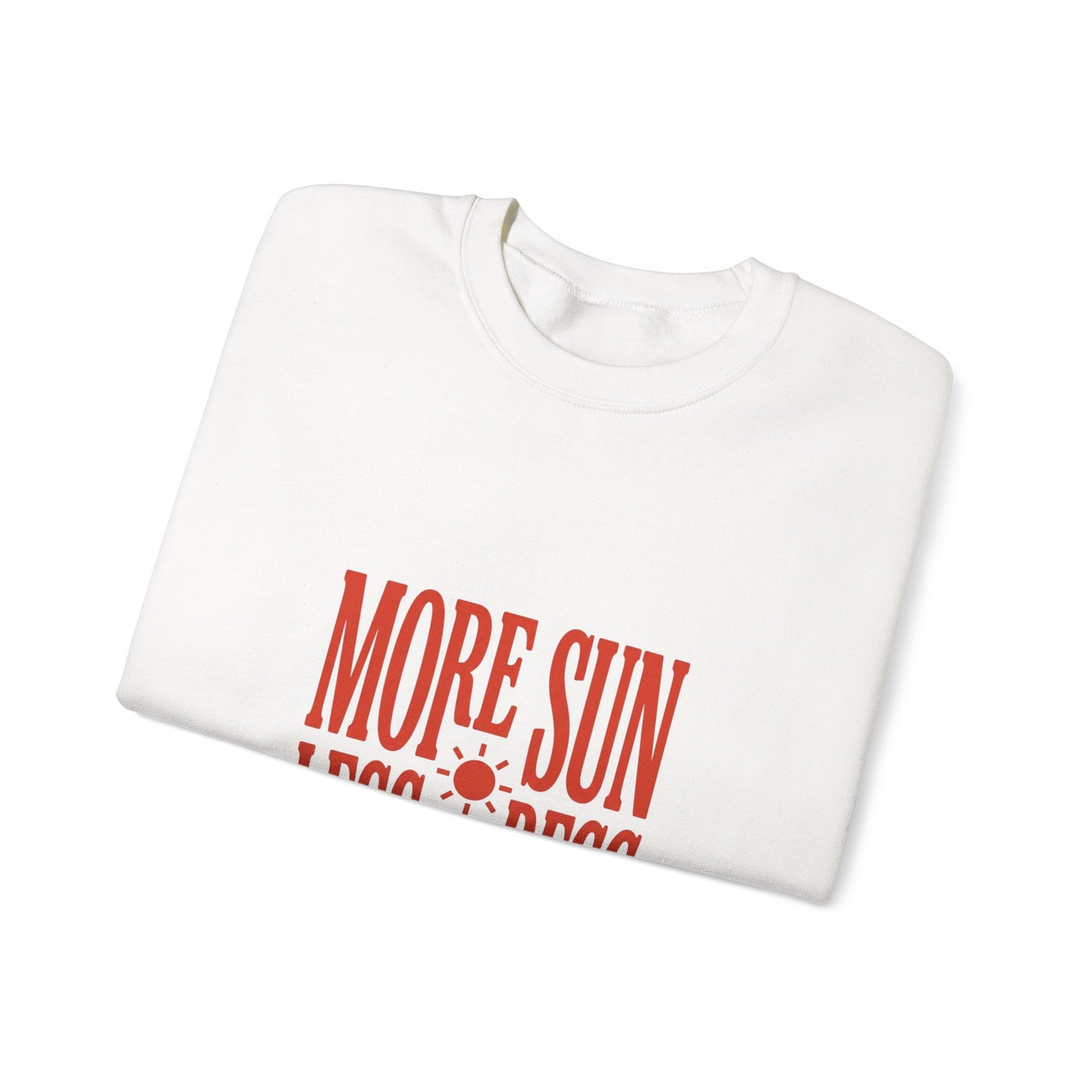 More Sun Less Stress Crewneck Sweatshirt | Y2K slogan, nostalgic type