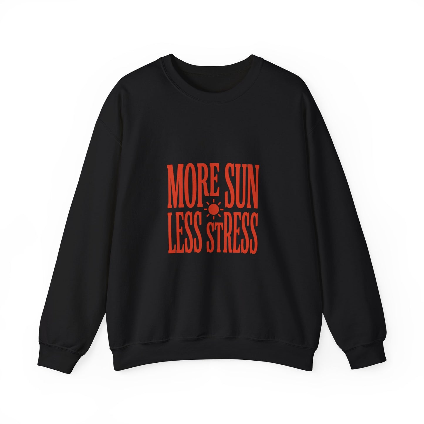 More Sun Less Stress Crewneck Sweatshirt | Y2K slogan, nostalgic type