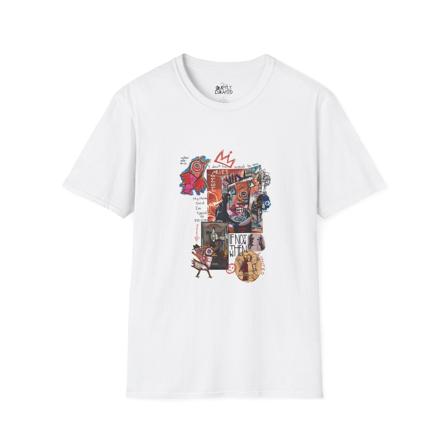 Abstract Graffiti Collage T-Shirt — Urban Street Art Tee with Crown Motif