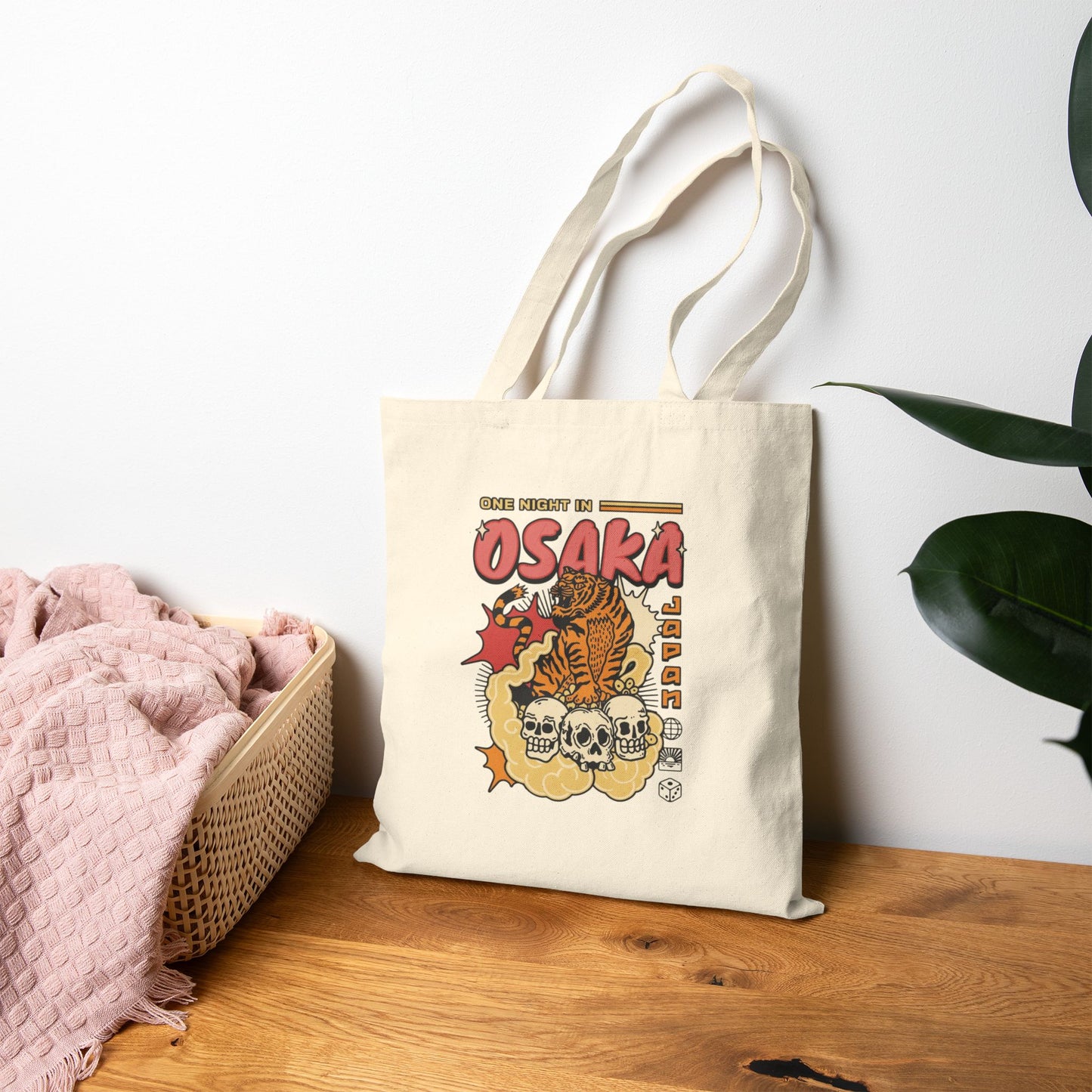 Osaka Tiger Skull Tote Bag – Vintage Japanese Street Art Canvas Tote