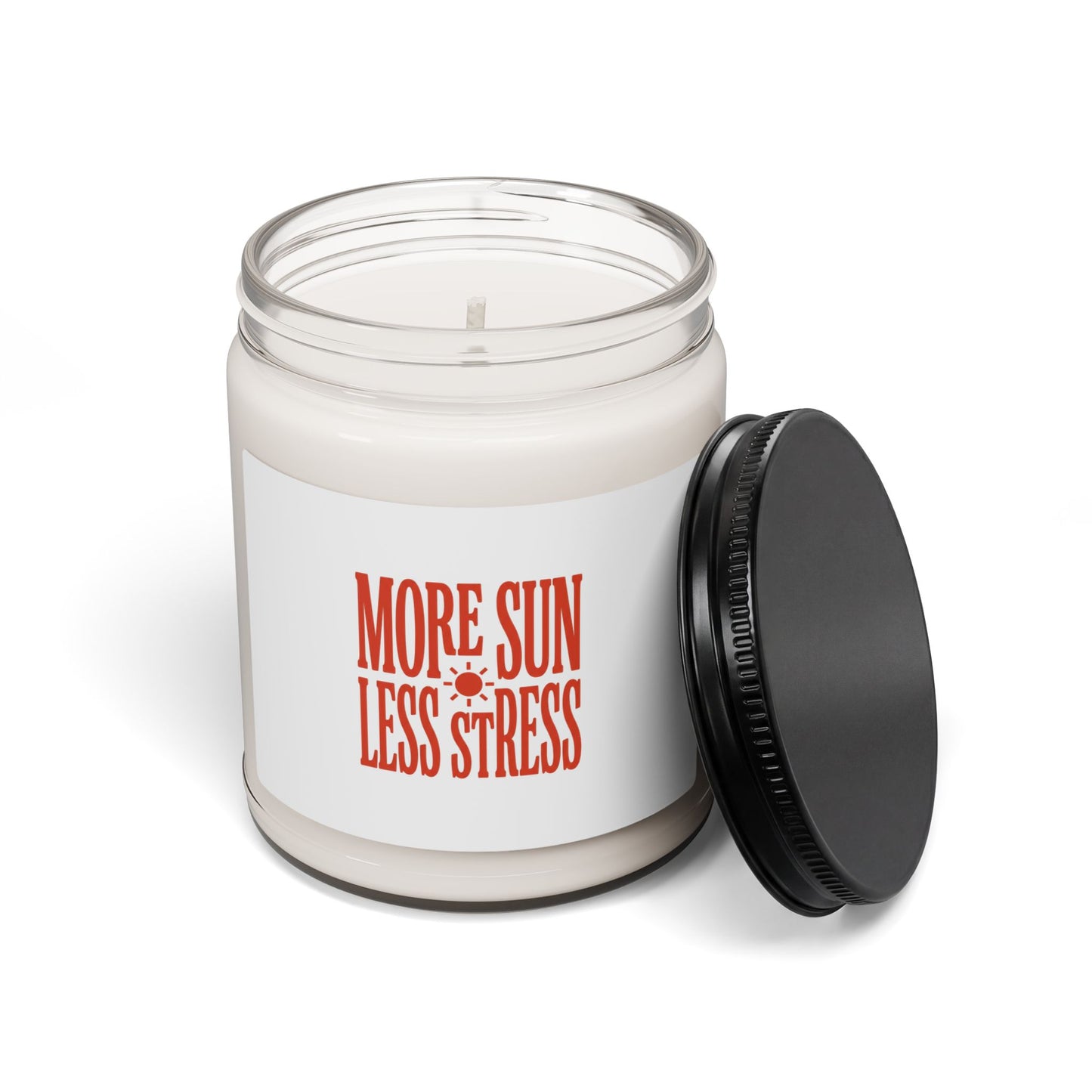More Sun Less Stress Soy Candle | Y2K Slogan, Retro Typographic Jar