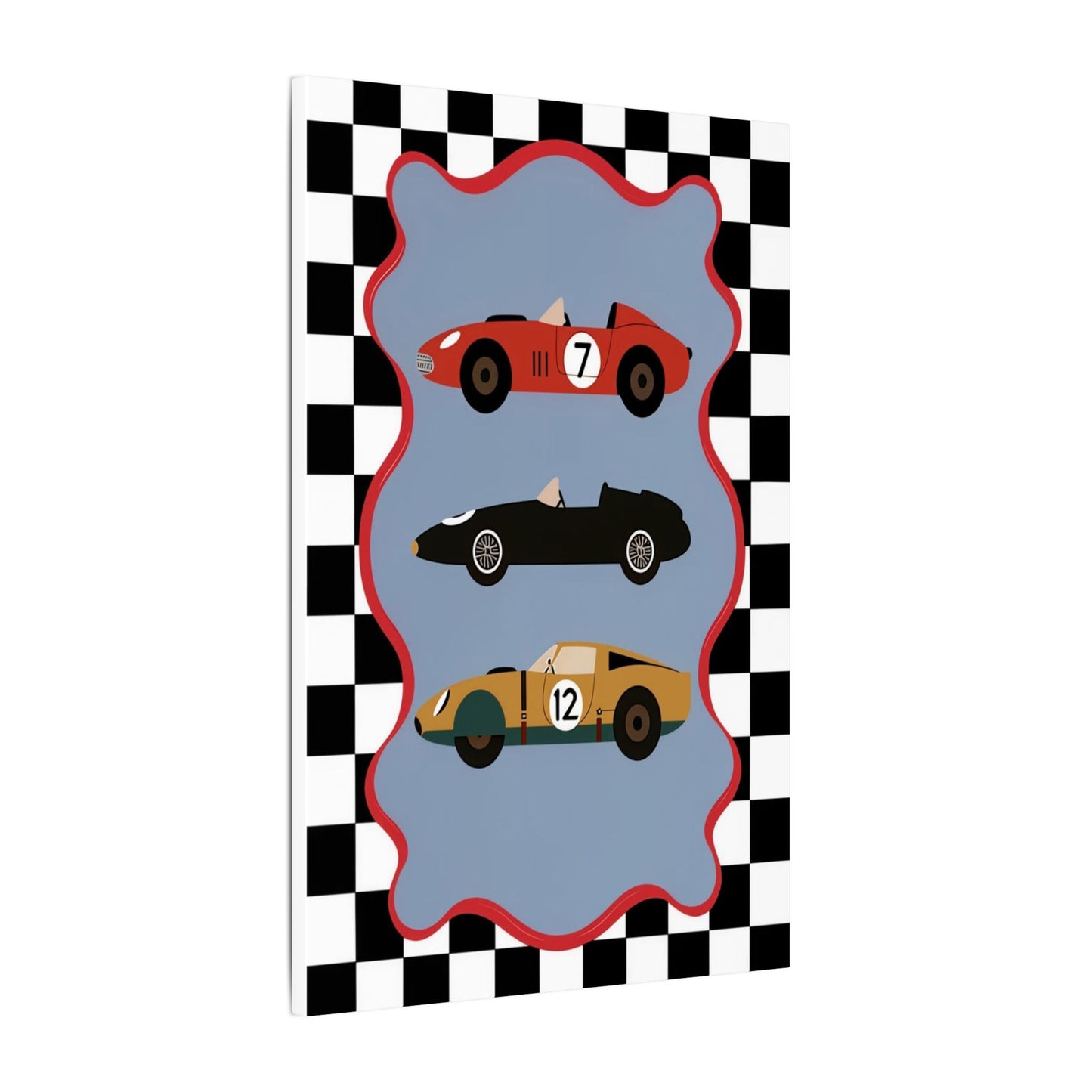 Vintage Race Cars Canvas, Stretched Matte Canvas | Checkered Border
