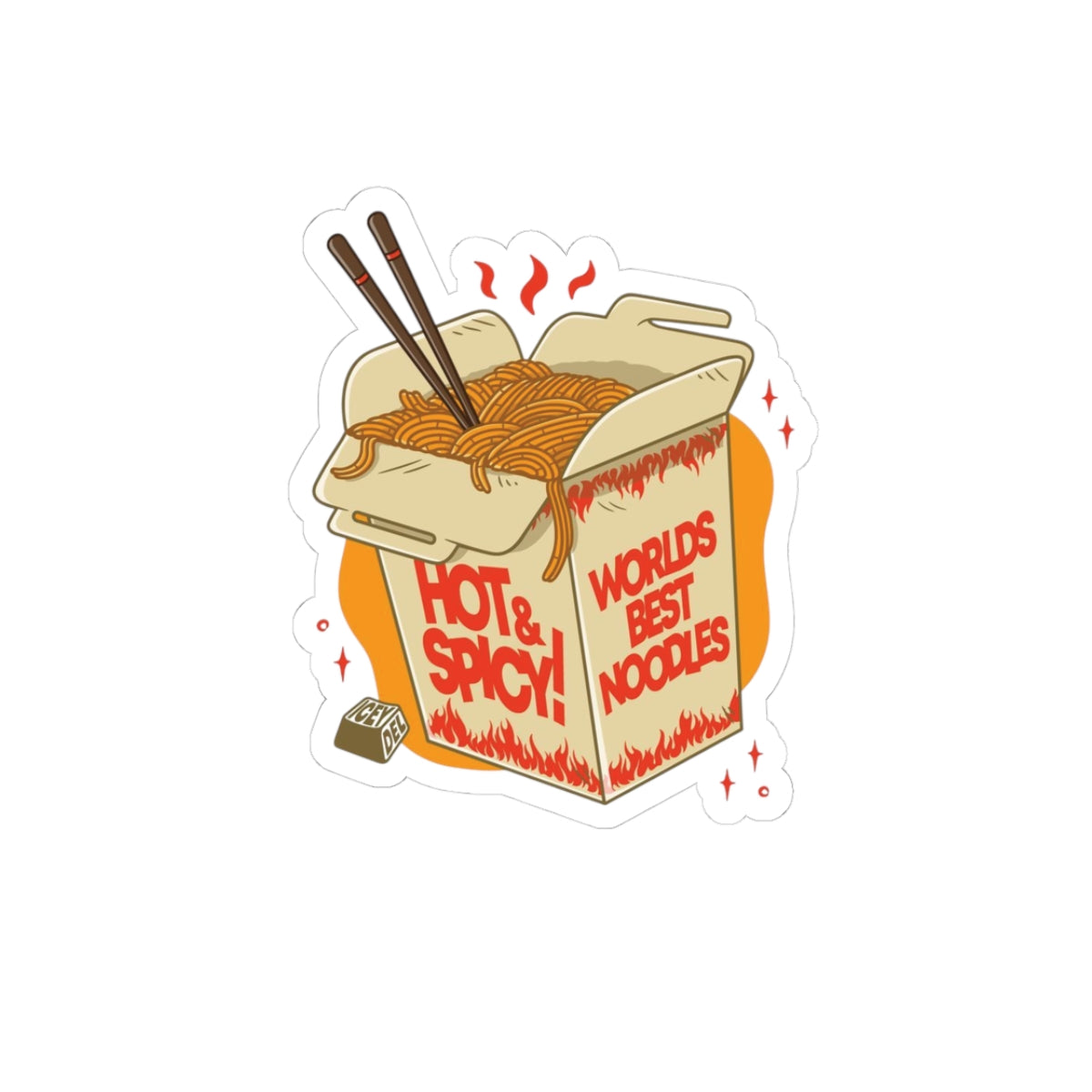 Hot & Spicy Noodle Box Sticker — "World's Best Noodles" Kiss-Cut Sticker