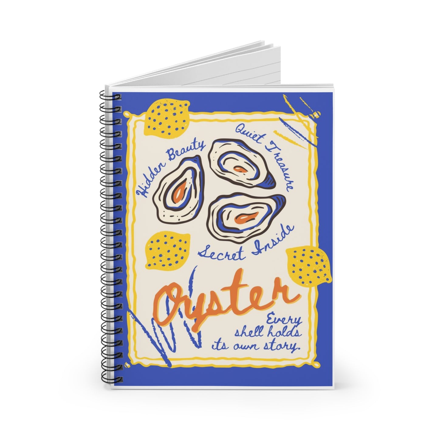 Oyster Illustration Spiral Notebook | Ruled Journal, Beach Shell Art
