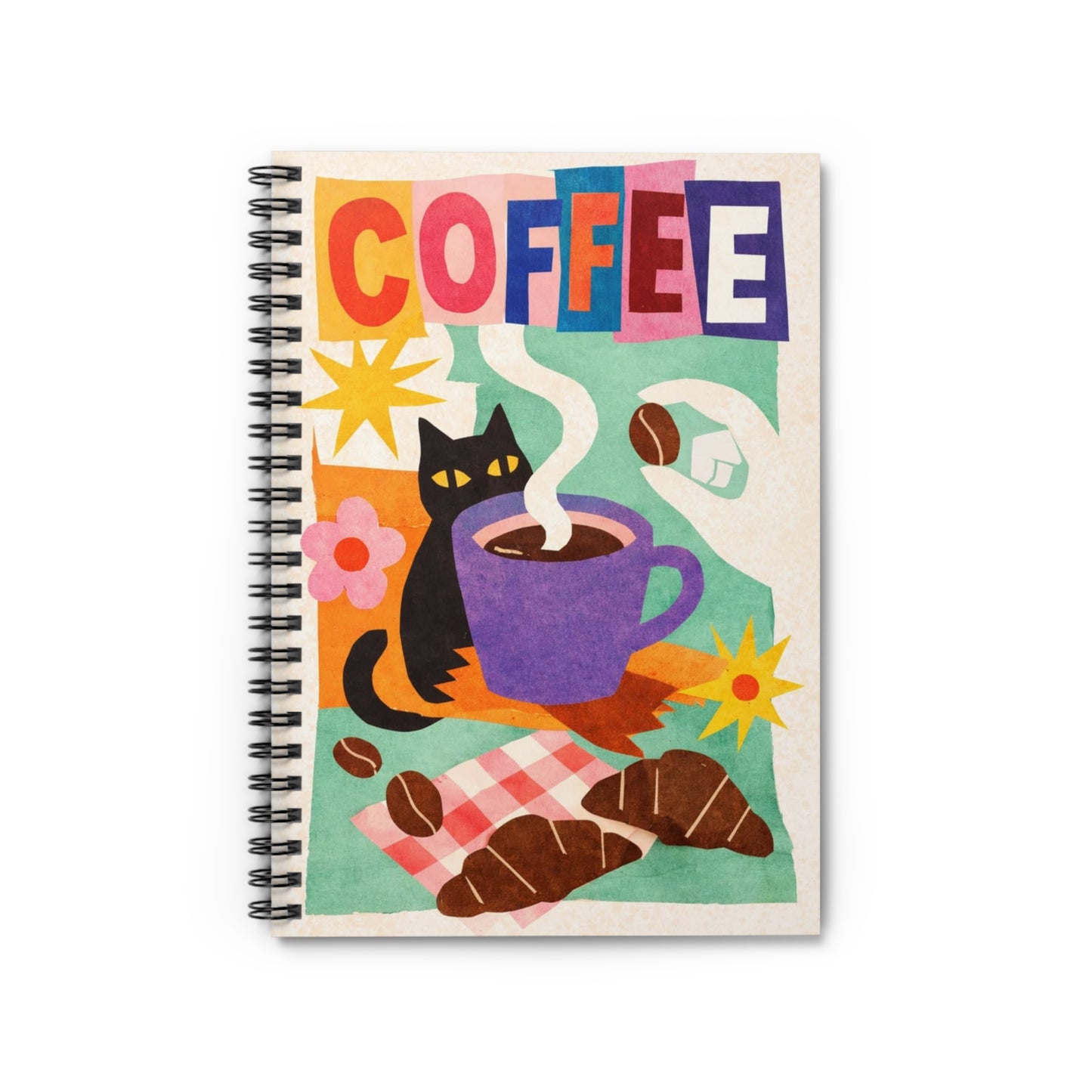 Coffee Cat Spiral Notebook — Cute Illustrated Ruled Journal for Coffee Lovers