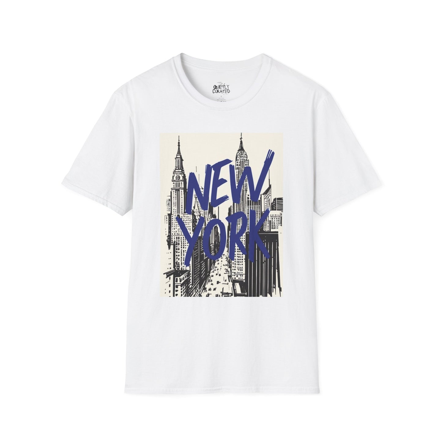 New York Skyline T-Shirt — Vintage Cityscape Tee with Bold 'NEW YORK' Script