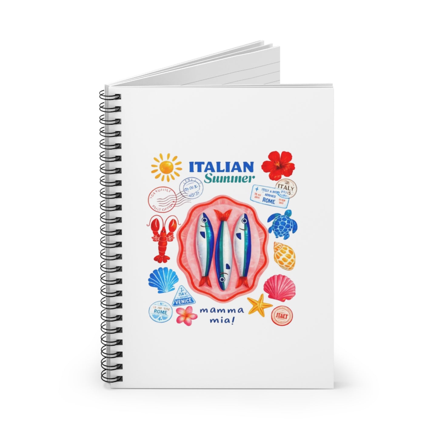 Italian Summer Spiral Notebook — 'Mamma Mia!' Coastal Illustration