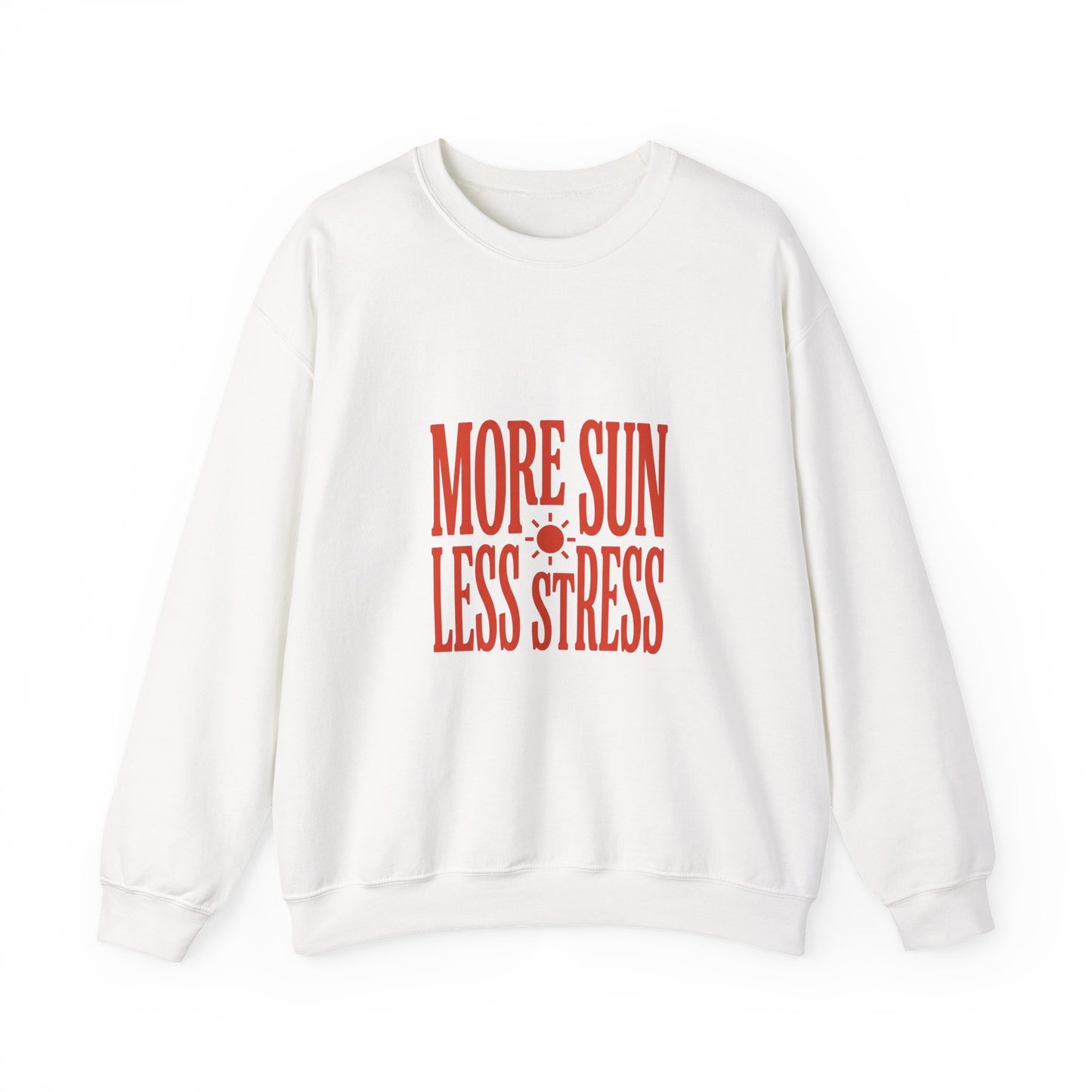 More Sun Less Stress Crewneck Sweatshirt | Y2K slogan, nostalgic type
