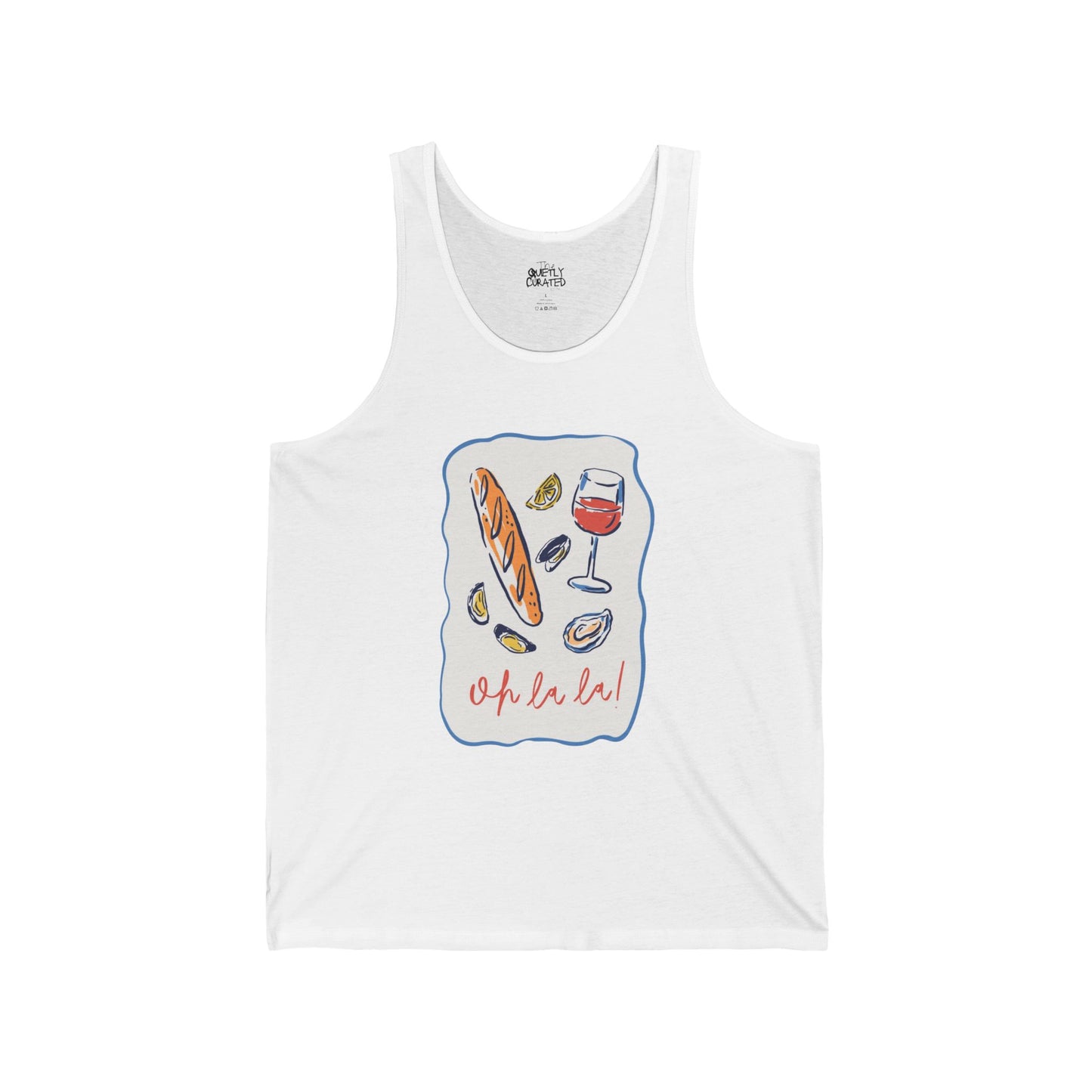 French Picnic Tank Top — Baguette, Oysters & Wine Illustration (“Ooh La La”)