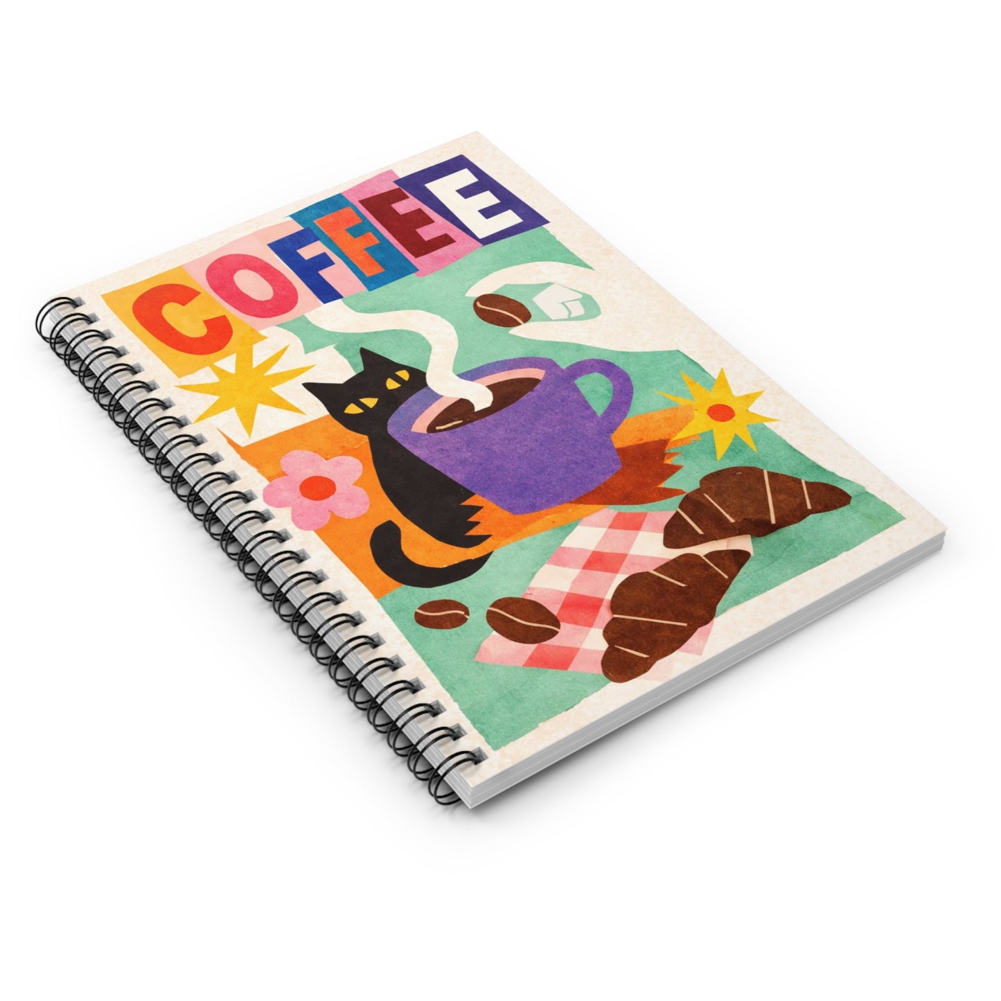 Coffee Cat Spiral Notebook — Cute Illustrated Ruled Journal for Coffee Lovers
