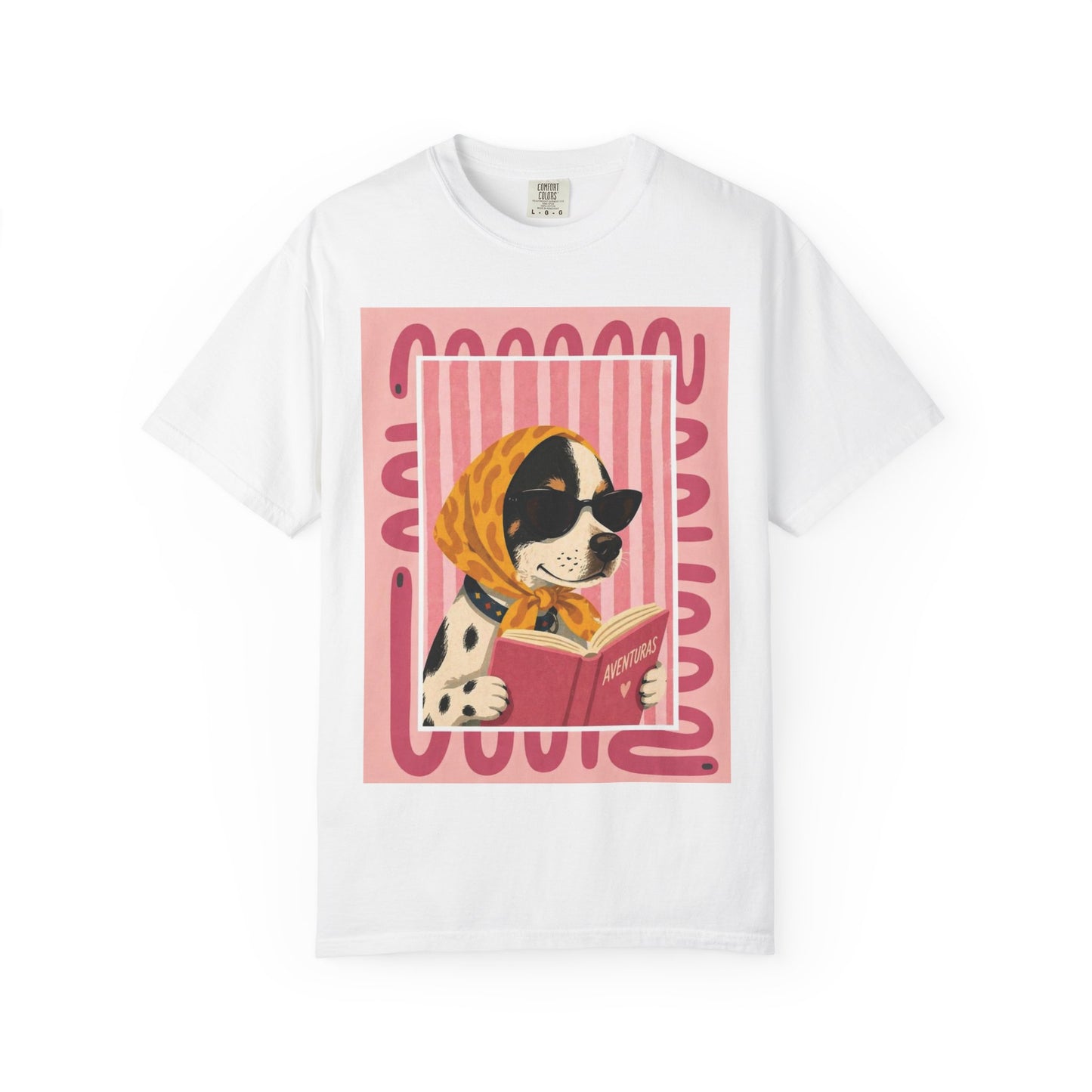 Dog Reading Graphic Tee — Vintage Scarf Pup Book Lover T-Shirt