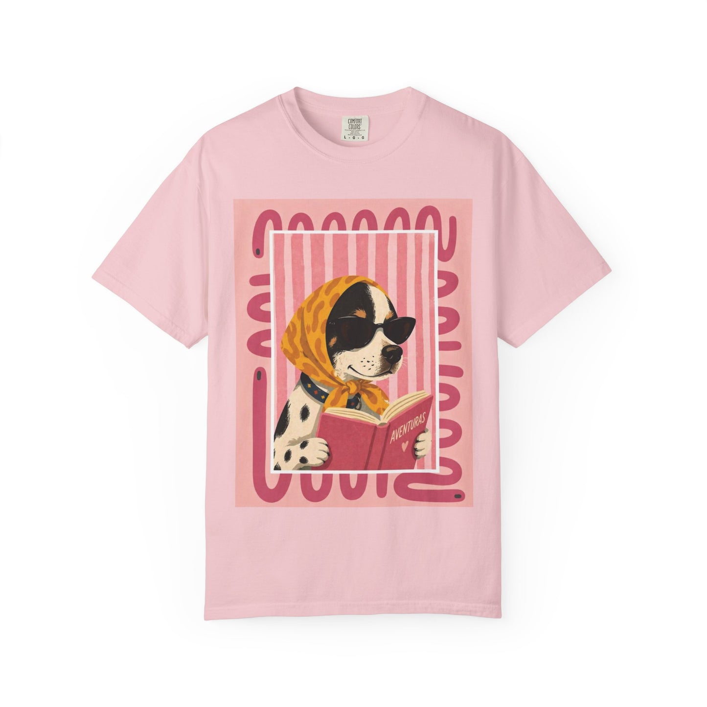 Dog Reading Graphic Tee — Vintage Scarf Pup Book Lover T-Shirt