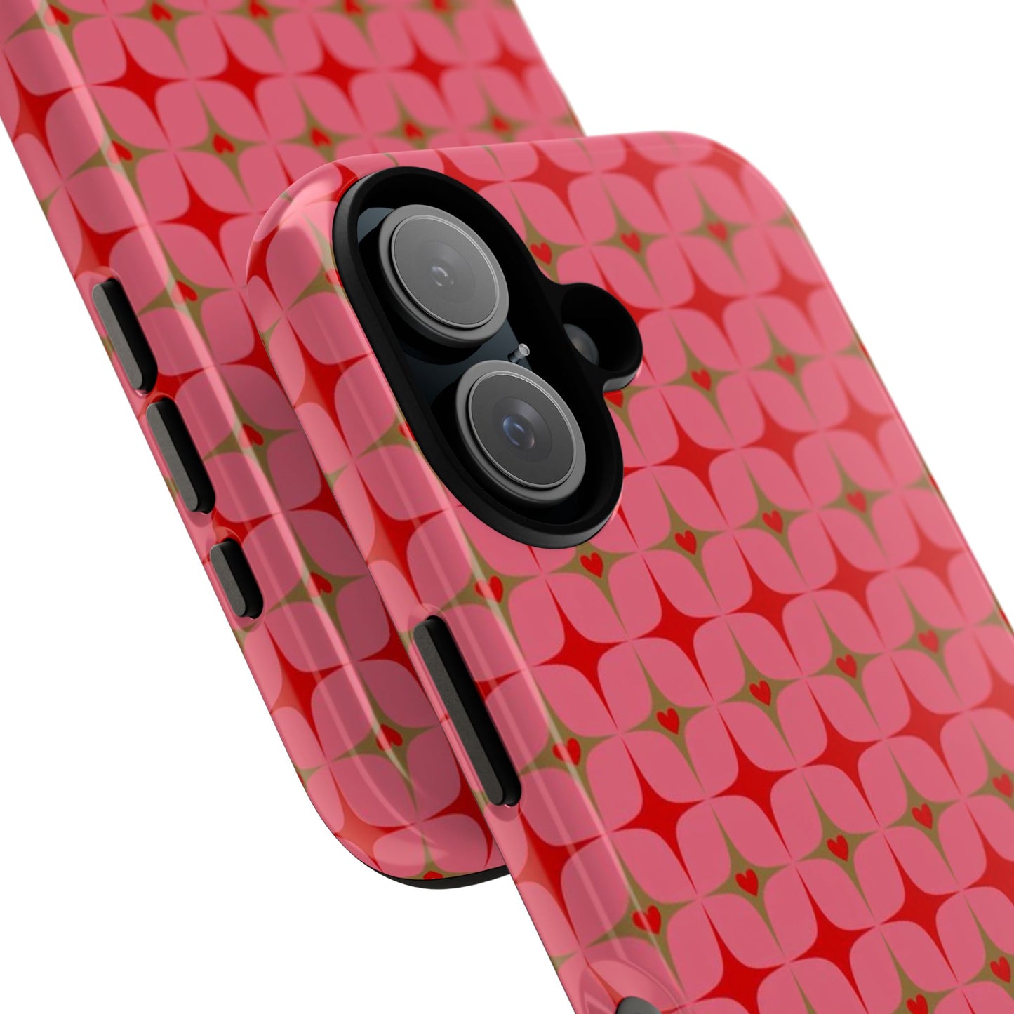 Retro Pink Geometric Tough Phone Case — Starburst Pattern Protective Phone Cover