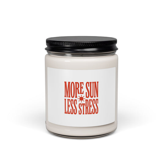 More Sun Less Stress Soy Candle | Y2K Slogan, Retro Typographic Jar