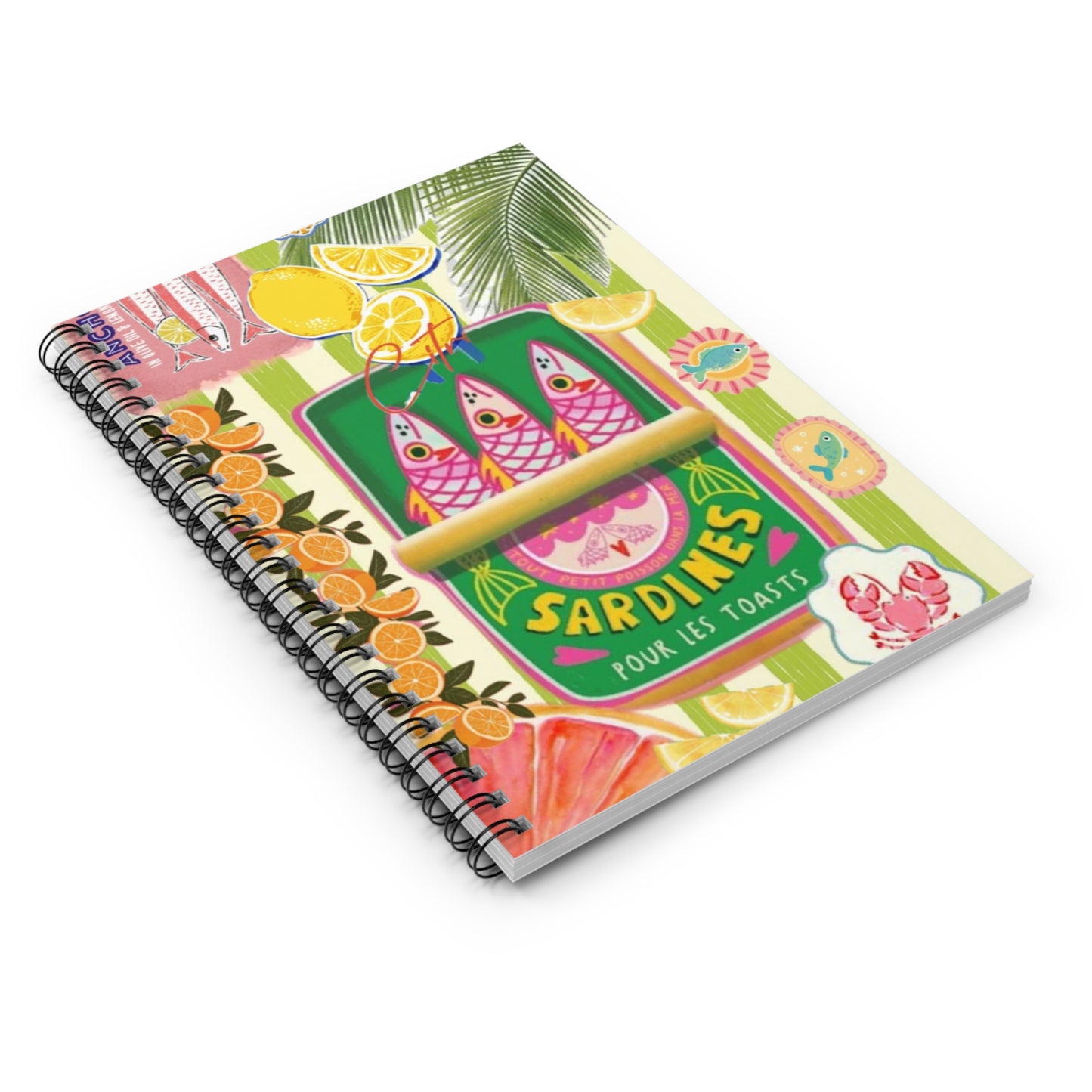 Sardines Spiral Notebook — Tropical Vintage Snack Art Ruled Journal
