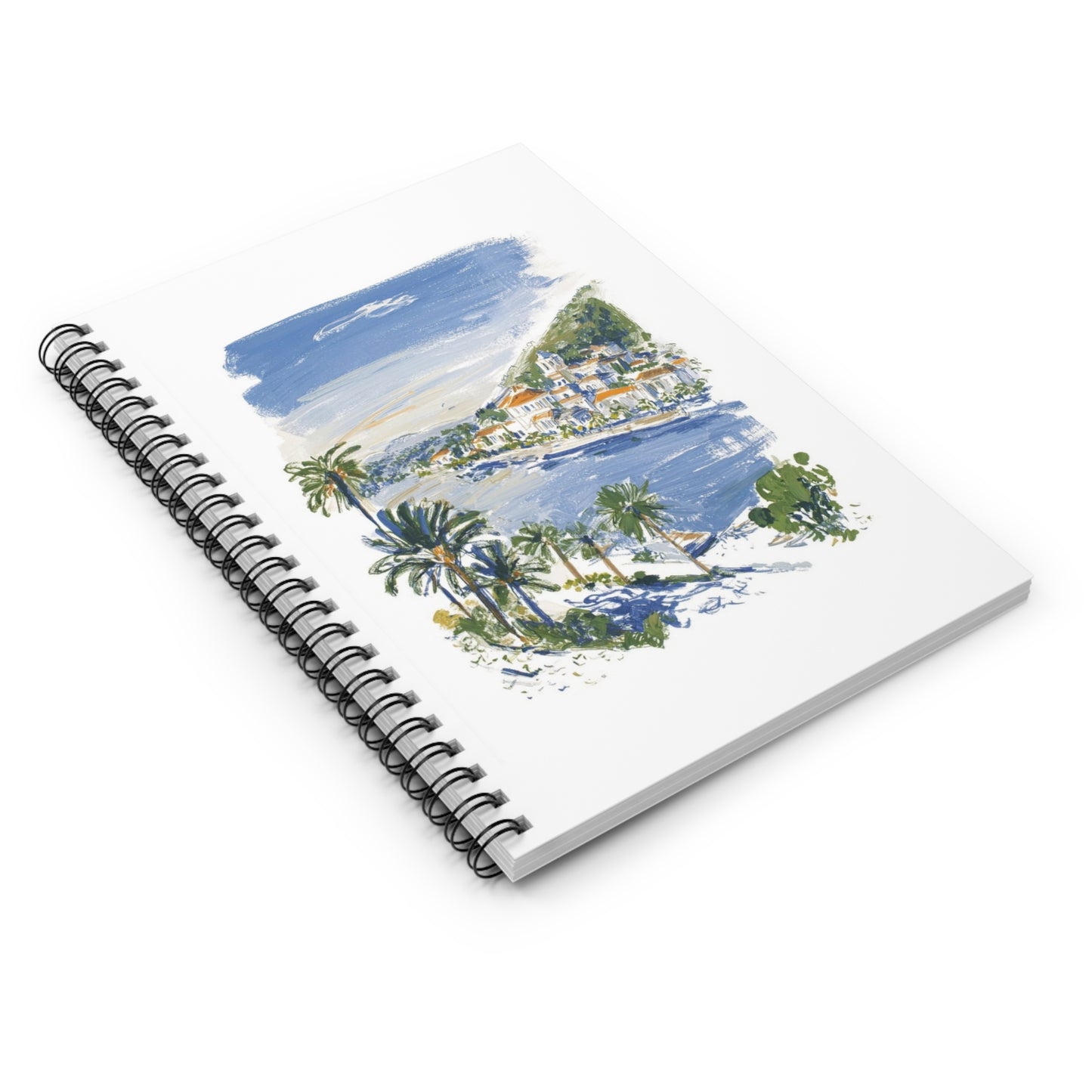 Coastal Town Spiral Notebook — Mediterranean Beach Sketch Ruled Journal