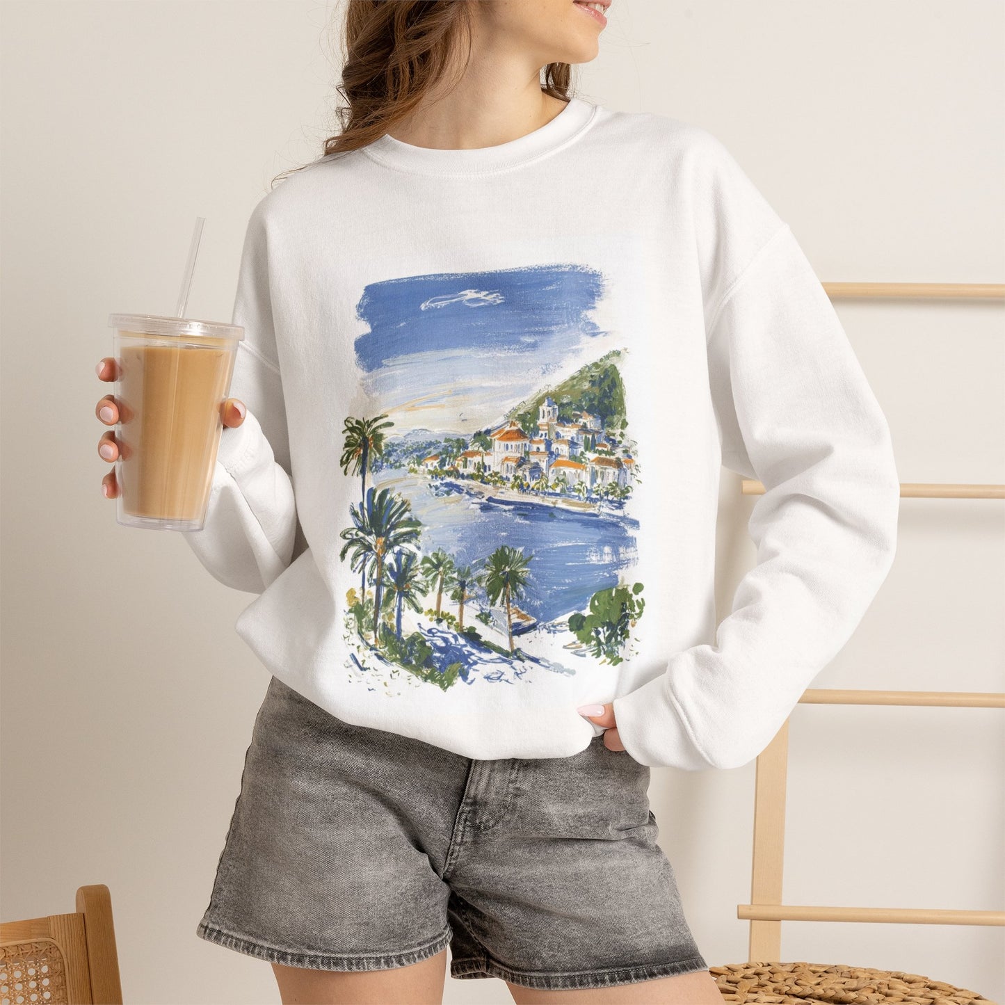 Coastal Harbor Painting Sweatshirt | Seaside Palm Beach Crewneck