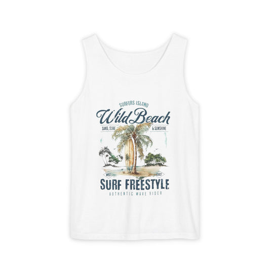 Wild Beach Surf Freestyle Tank Top — Vintage Palm Surfing Graphic