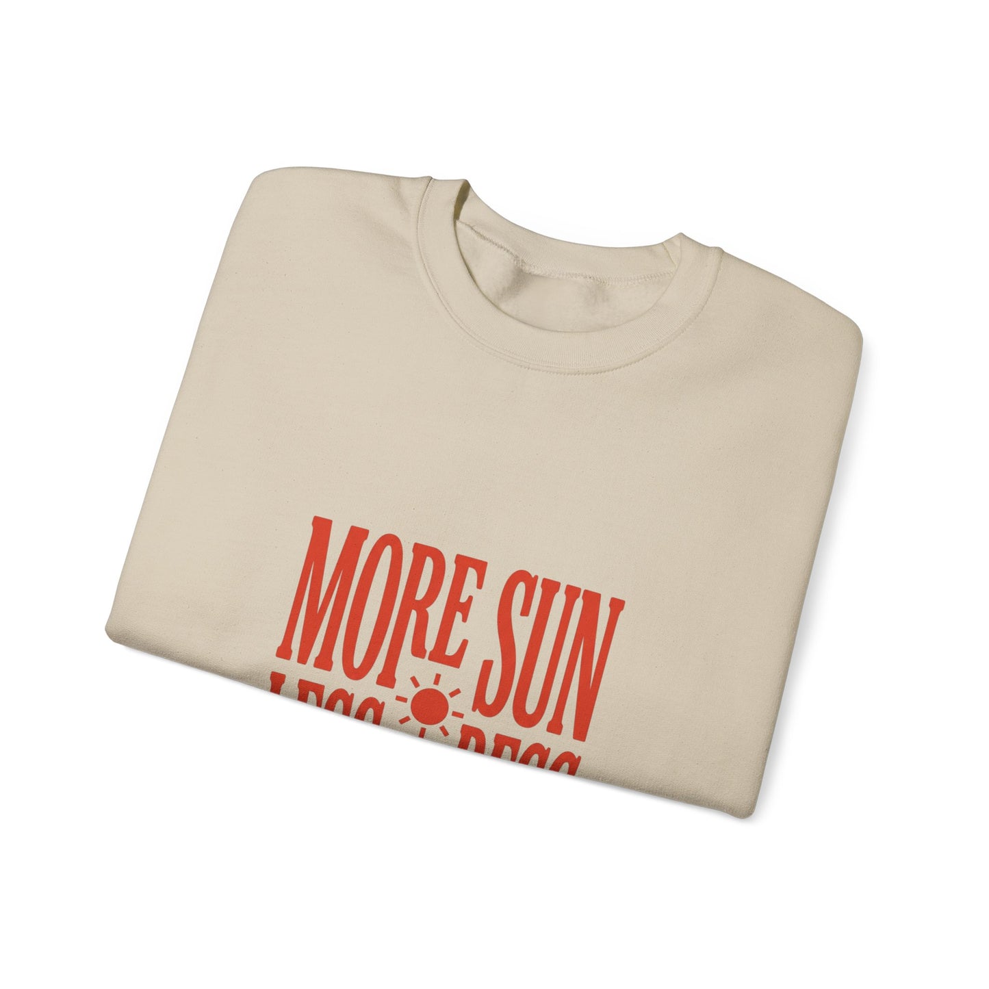 More Sun Less Stress Crewneck Sweatshirt | Y2K slogan, nostalgic type