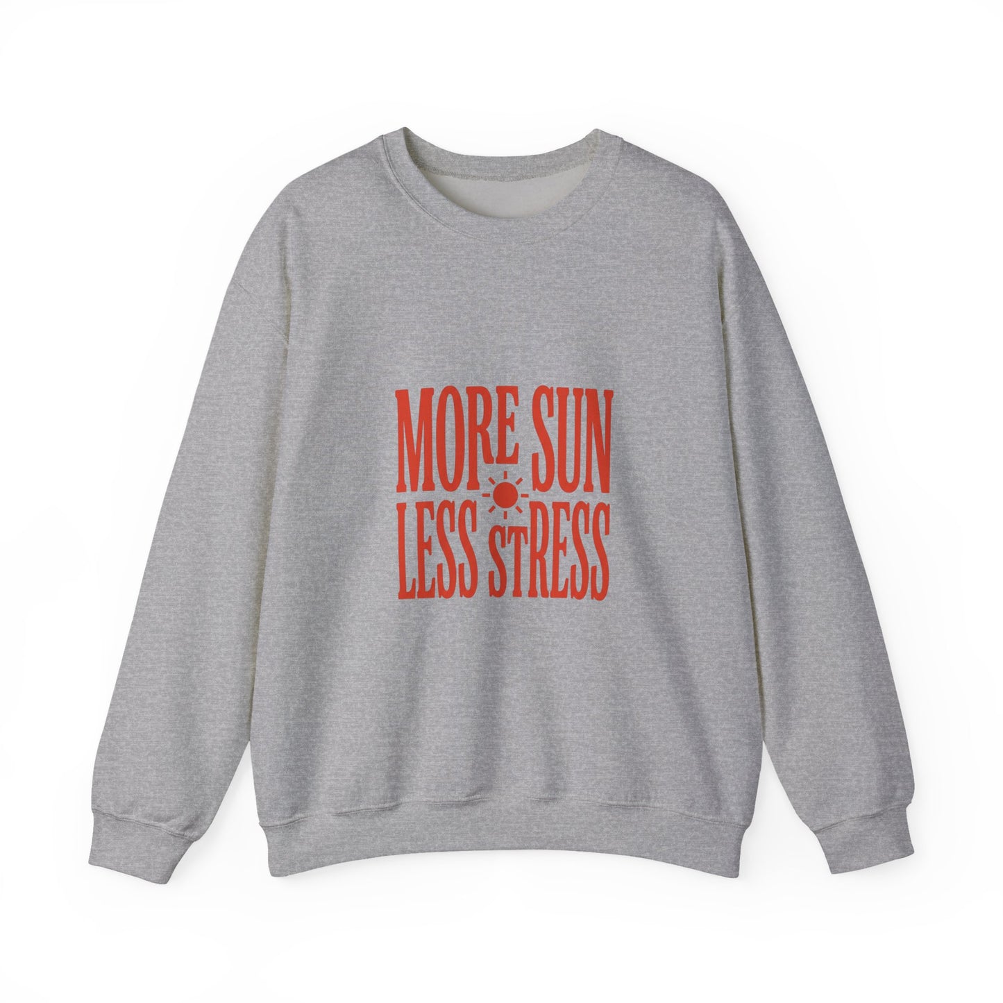 More Sun Less Stress Crewneck Sweatshirt | Y2K slogan, nostalgic type