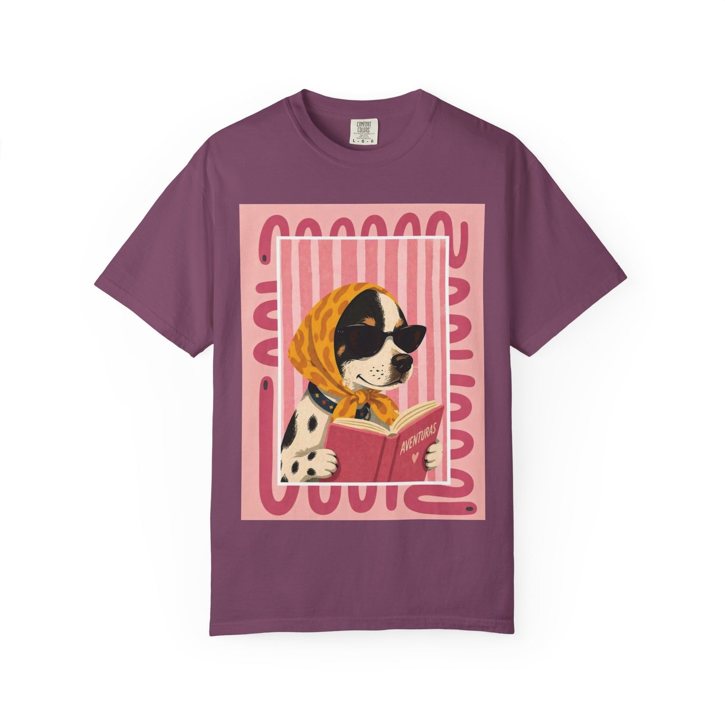 Dog Reading Graphic Tee — Vintage Scarf Pup Book Lover T-Shirt