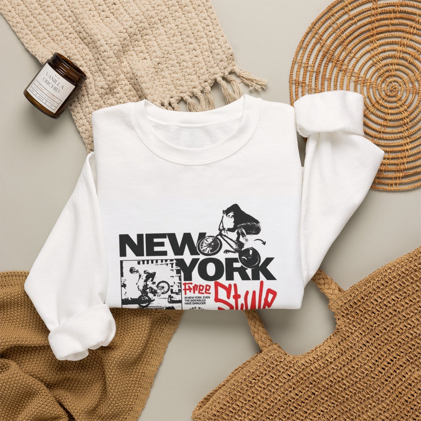 New York 1990 Street Style Crewneck Sweatshirt | BMX Graphic