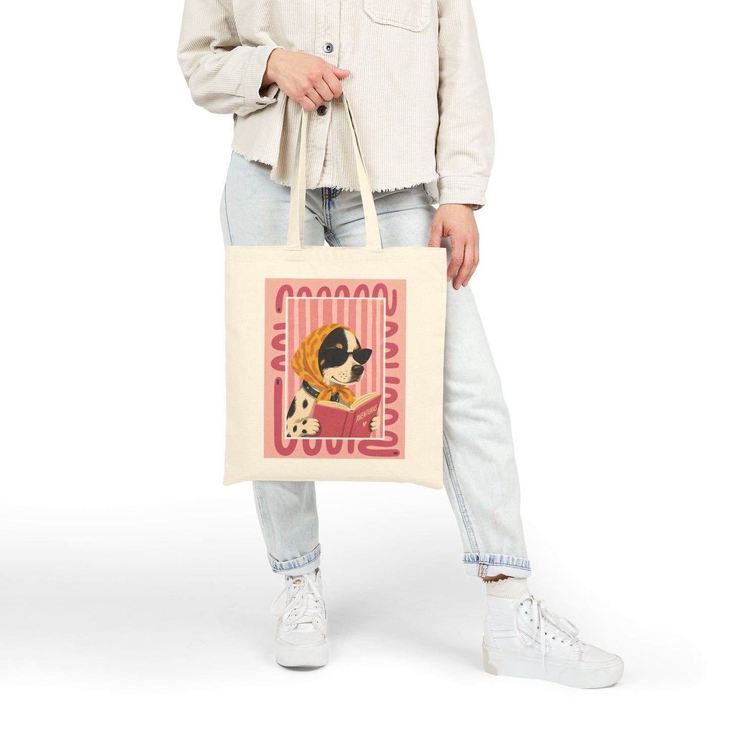 Canvas Tote Bag — Vintage Dog Reading Illustration ‘The Quietly Curated’ Cotton Shopper