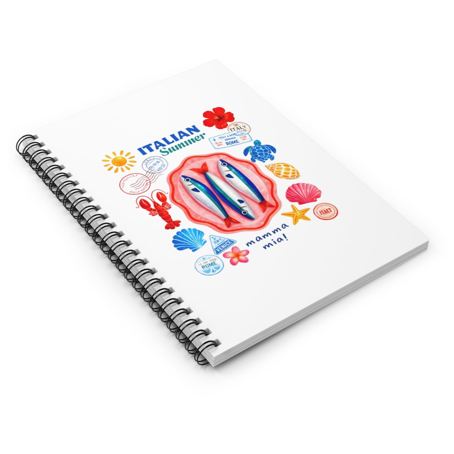 Italian Summer Spiral Notebook — 'Mamma Mia!' Coastal Illustration